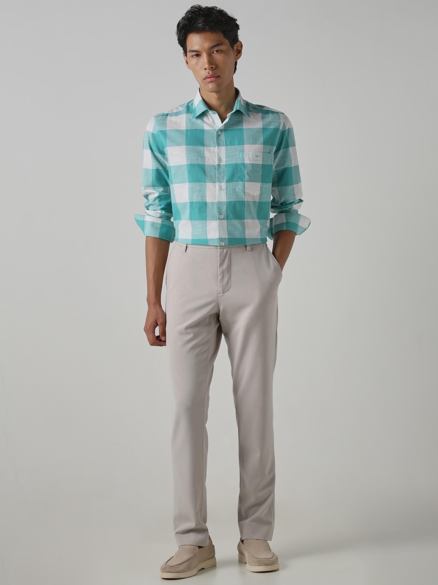 Turquoise Checks Men Shirt