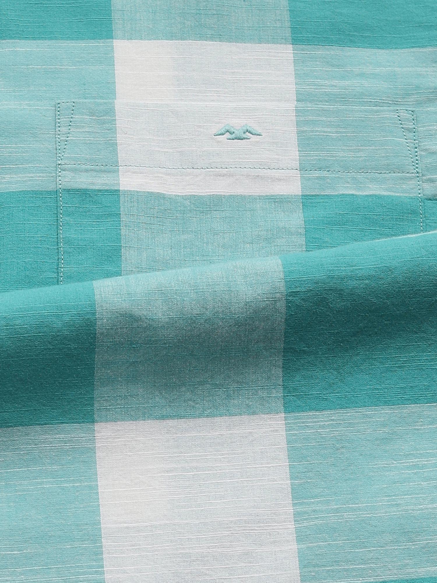 Turquoise Checks Men Shirt