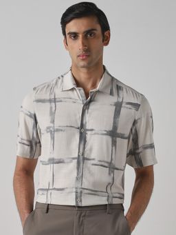 Mufti - Light Grey Abstract Men Shirt