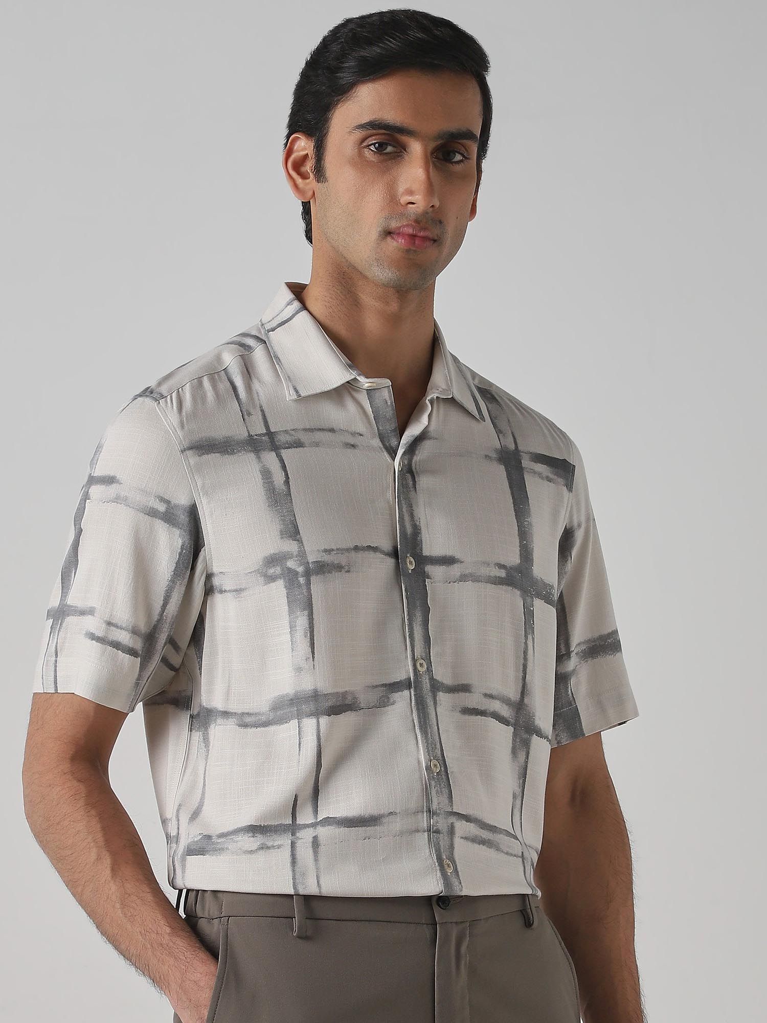 Light Grey Abstract Men Shirt