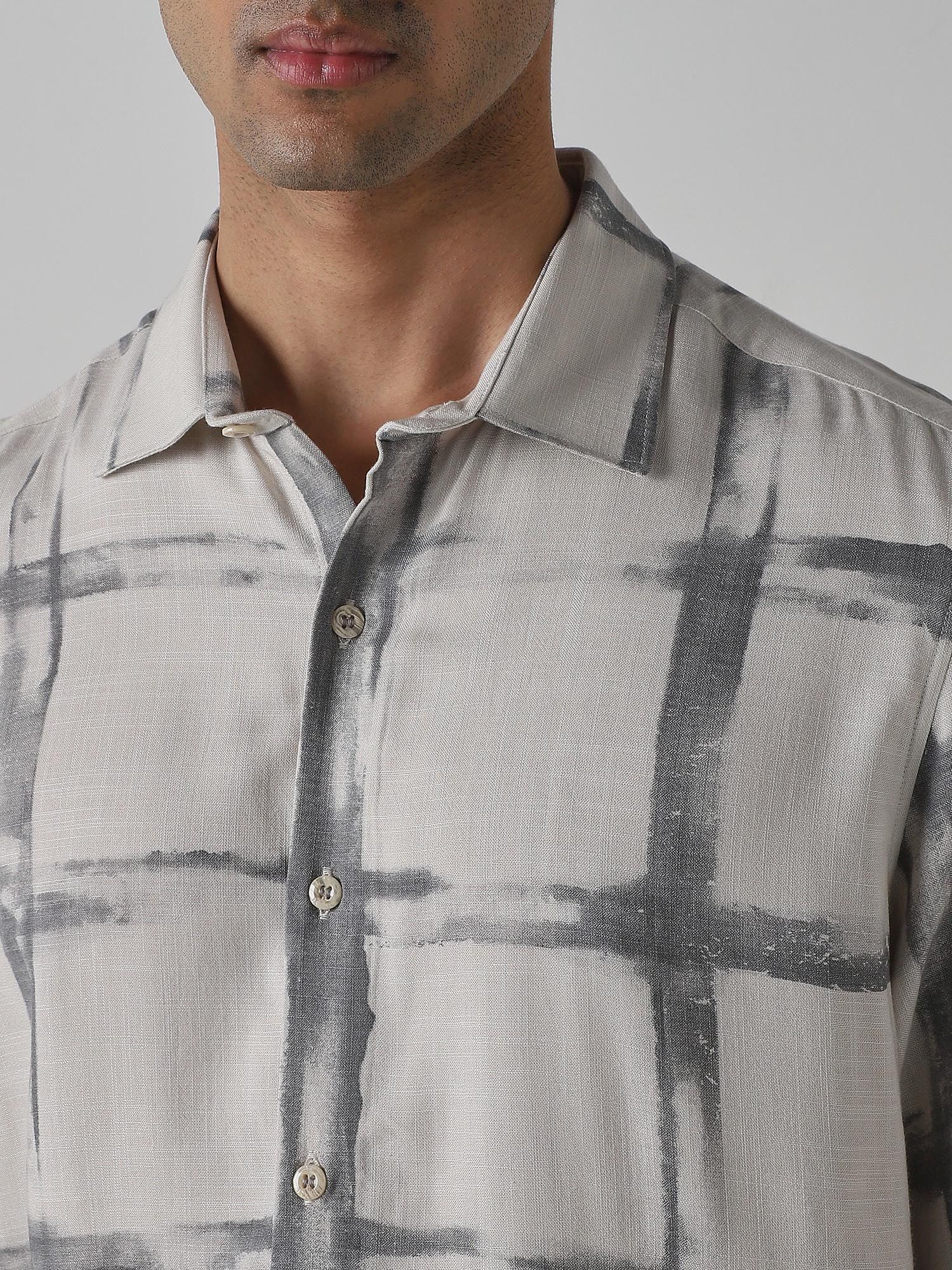 Light Grey Abstract Men Shirt
