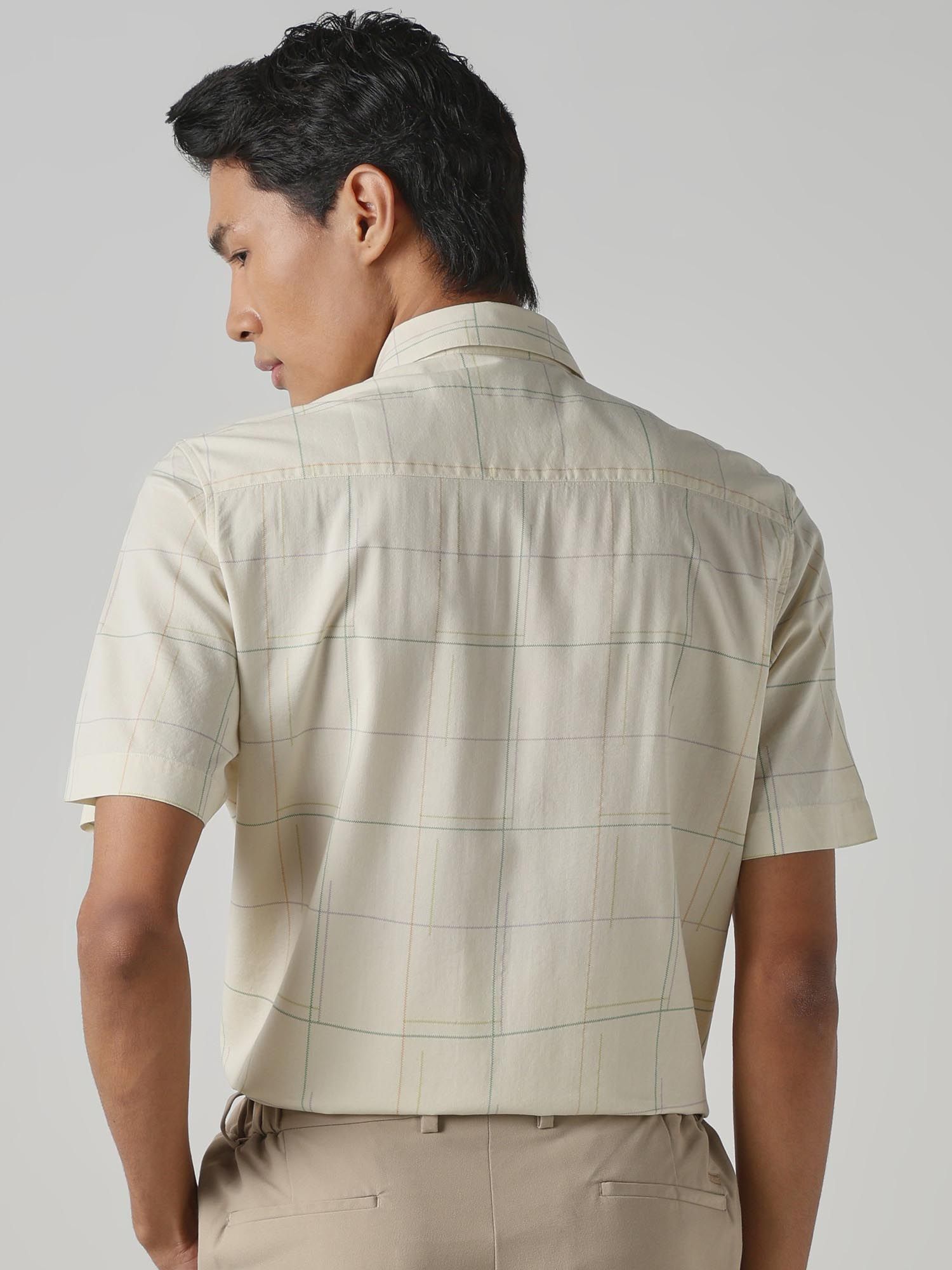 Light Yellow Checks Men Shirt
