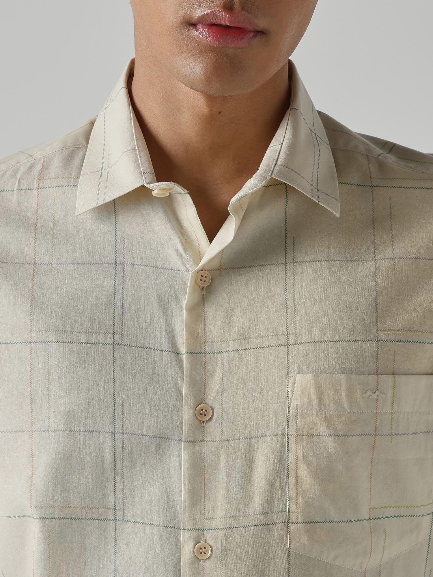 Light Yellow Checks Men Shirt