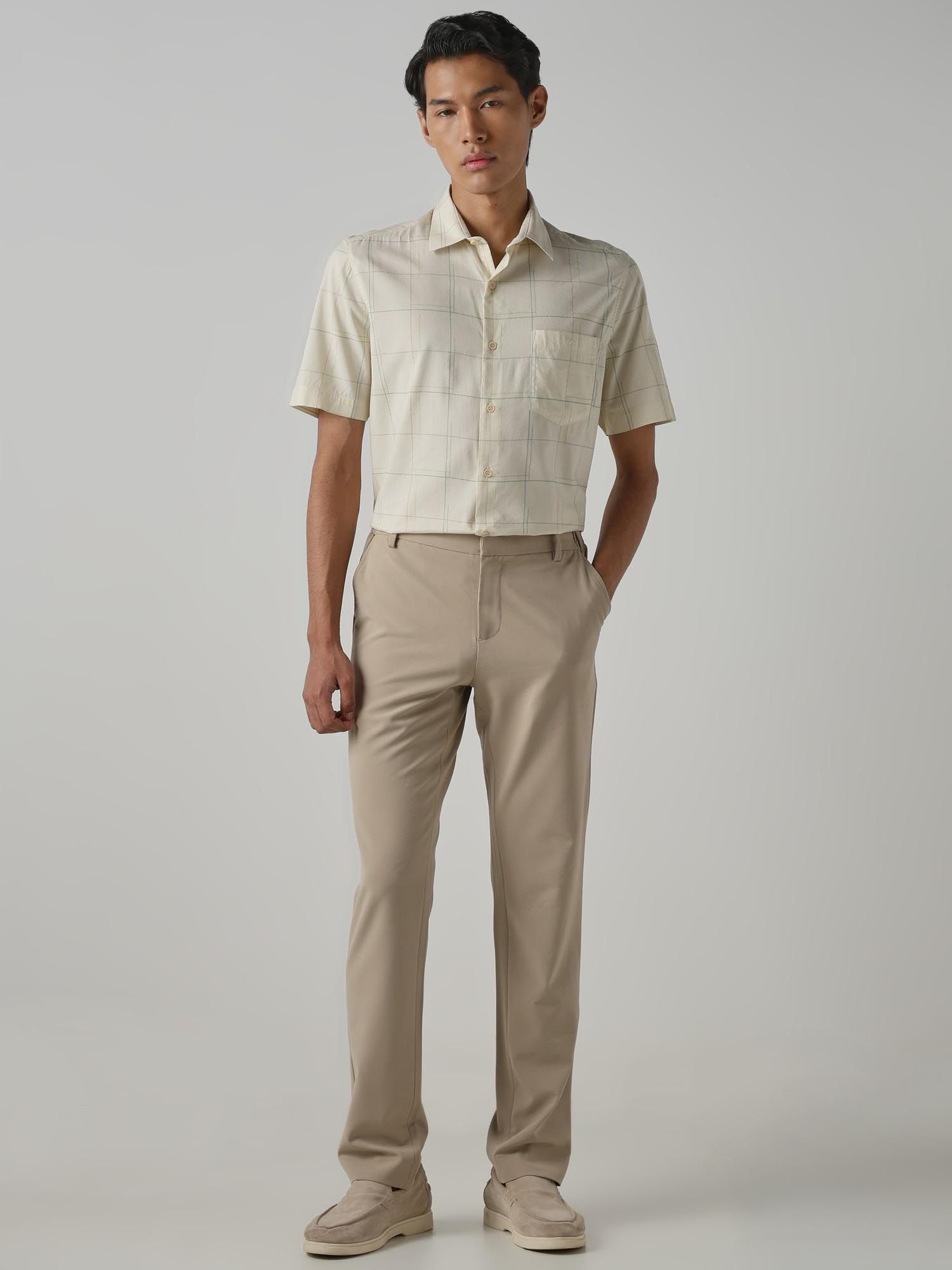 Light Yellow Checks Men Shirt