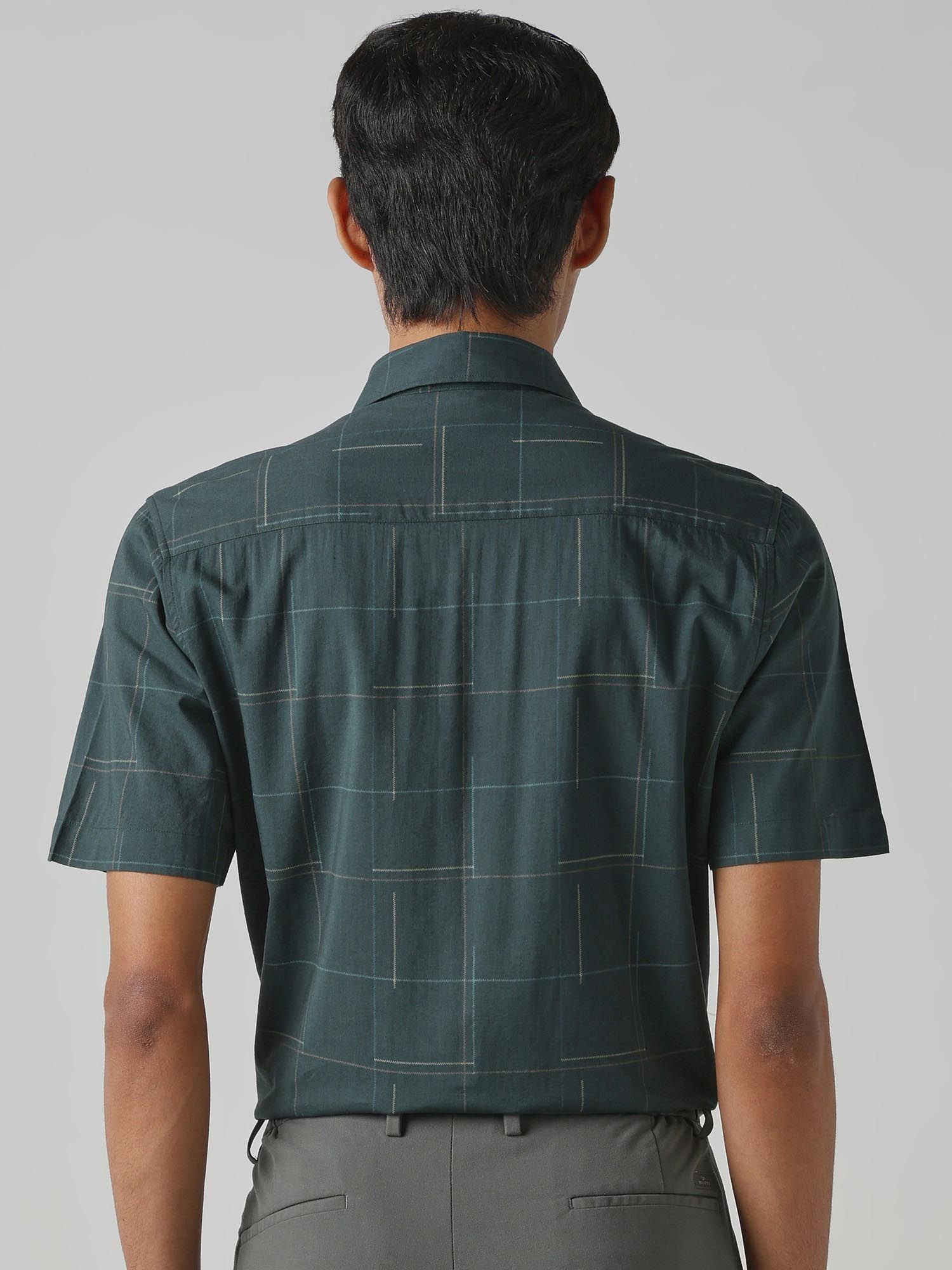 Dark Green Checks Men Shirt