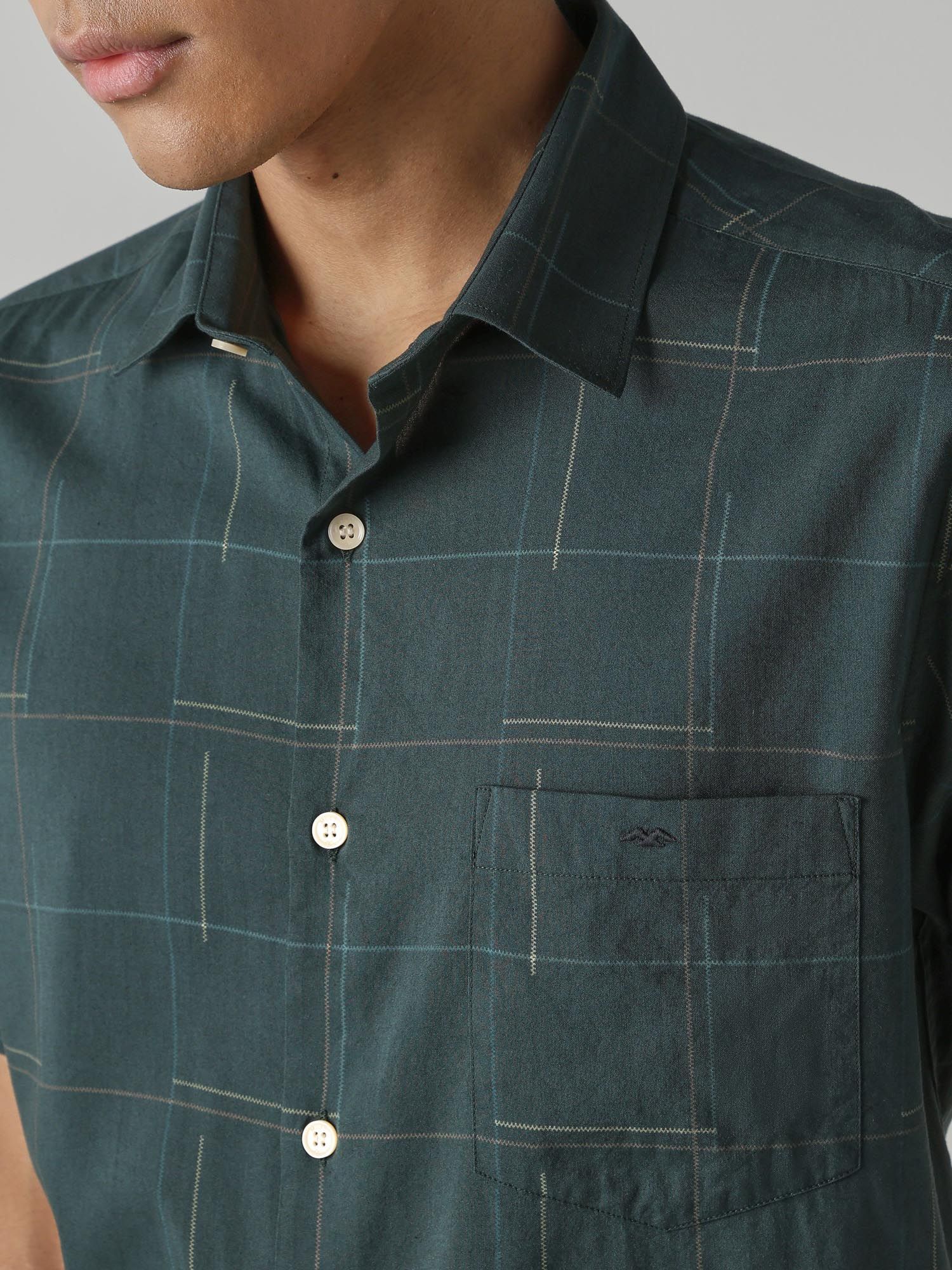 Dark Green Checks Men Shirt