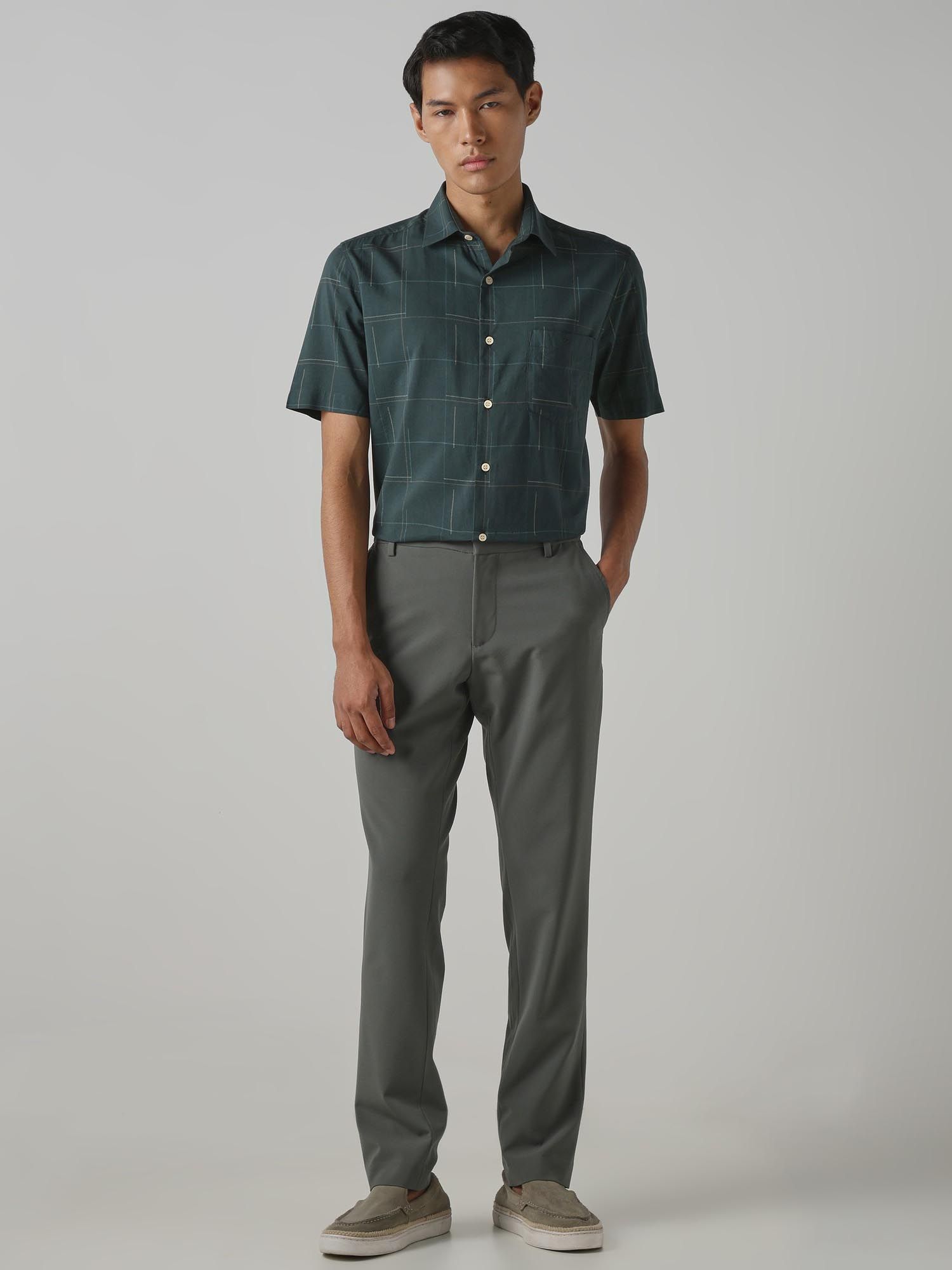 Dark Green Checks Men Shirt