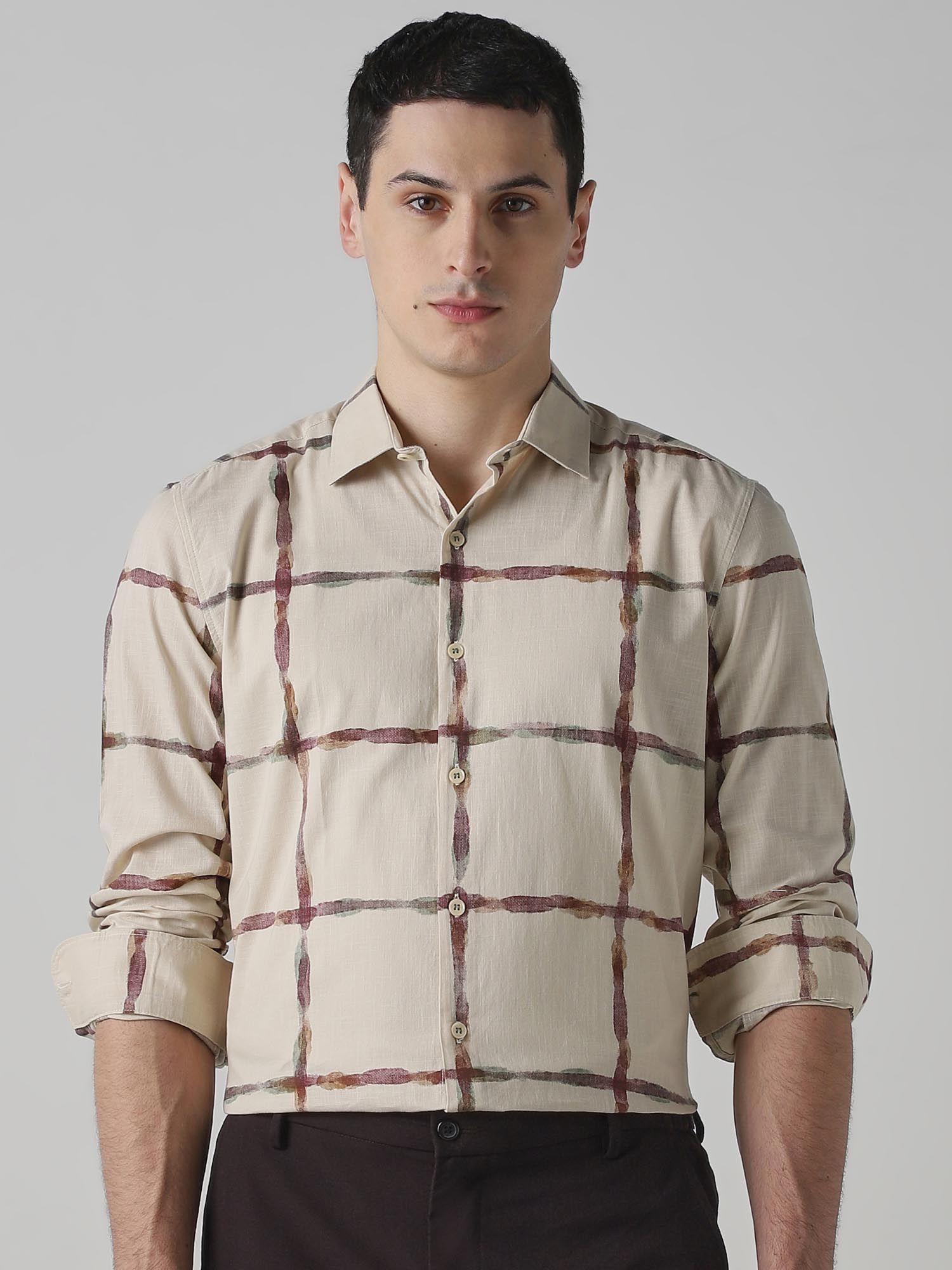 Beige Checks Men Shirt