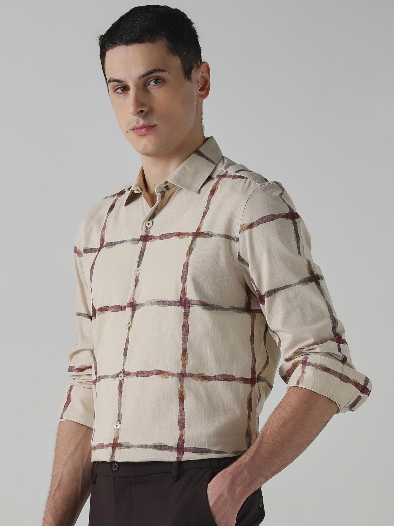 Beige Checks Men Shirt