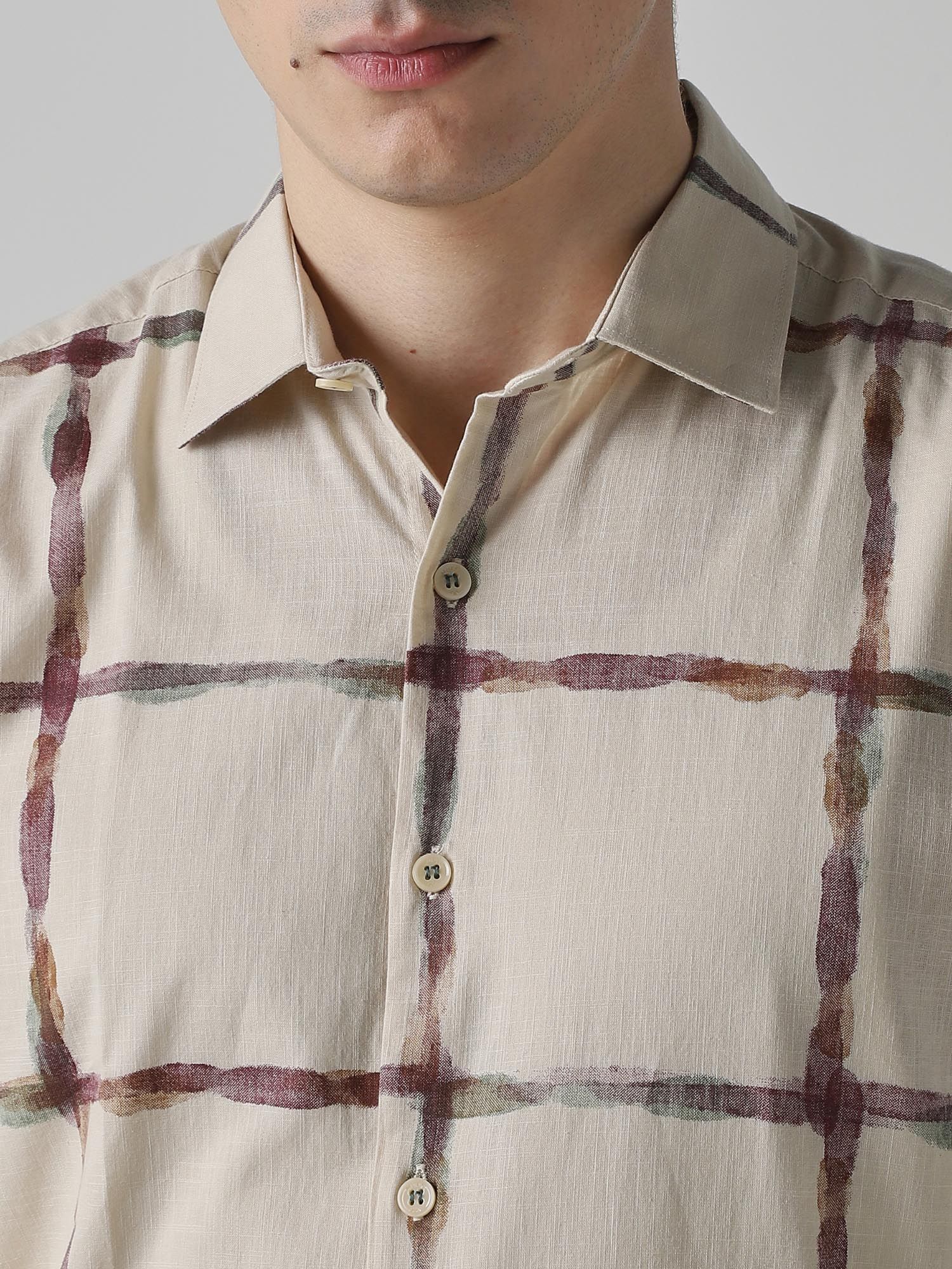 Beige Checks Men Shirt