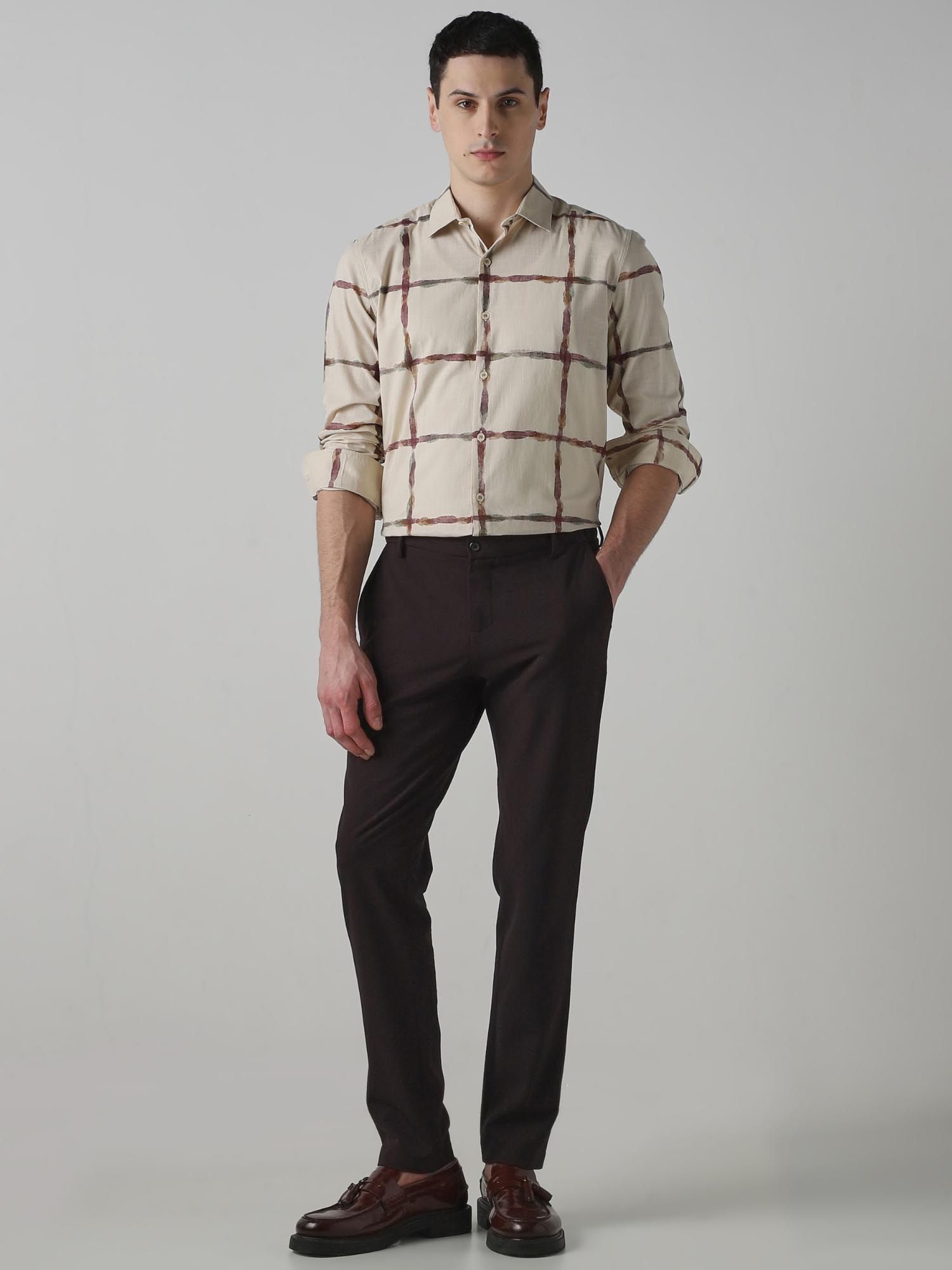 Beige Checks Men Shirt