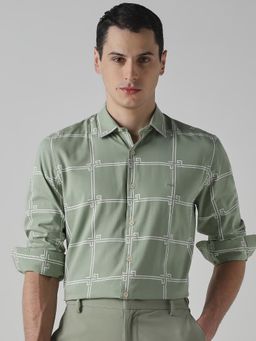 Mufti - Muted Sage Green Geometric Men Shirt