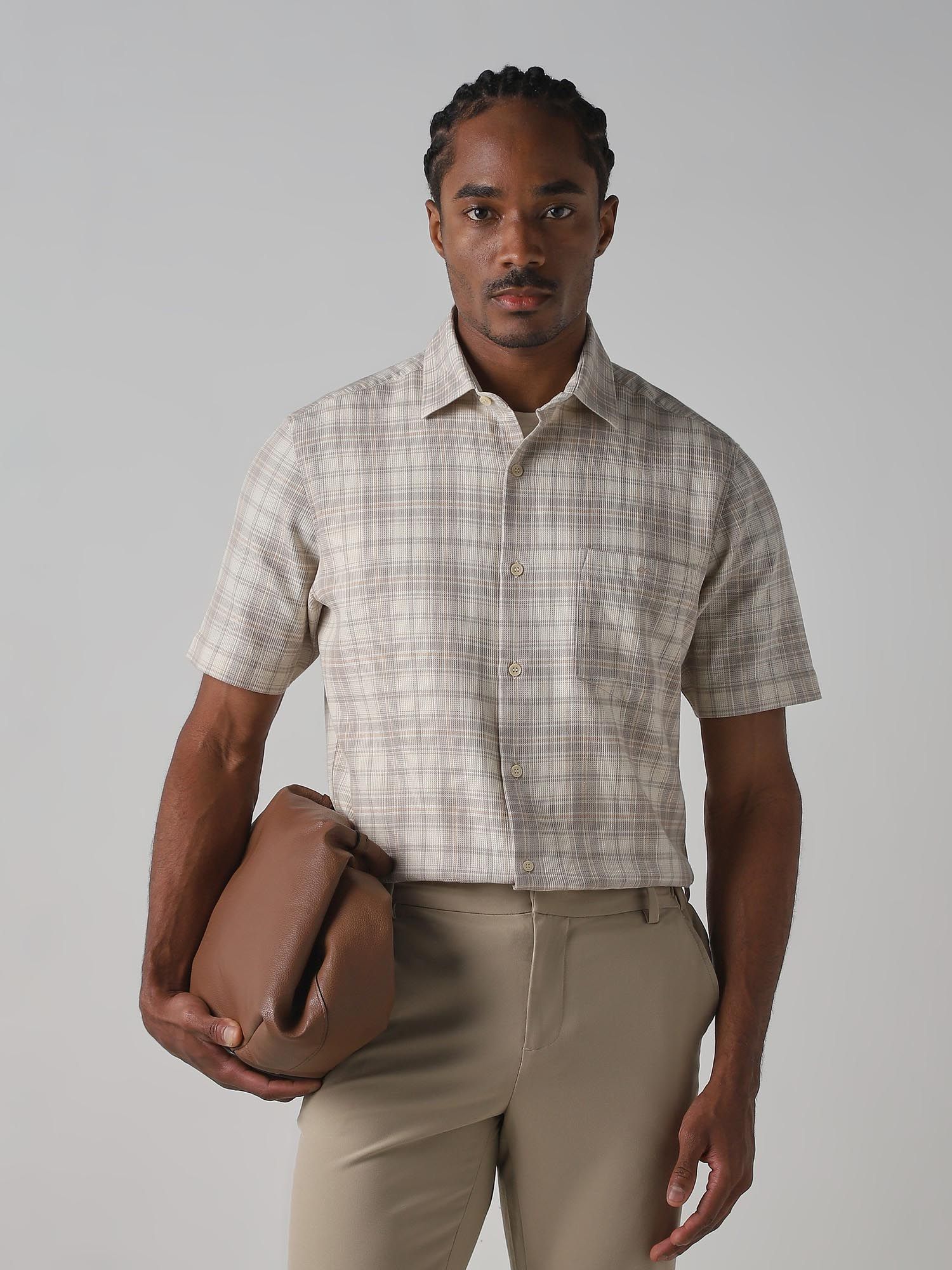 Muted Beige Checks Men Shirt
