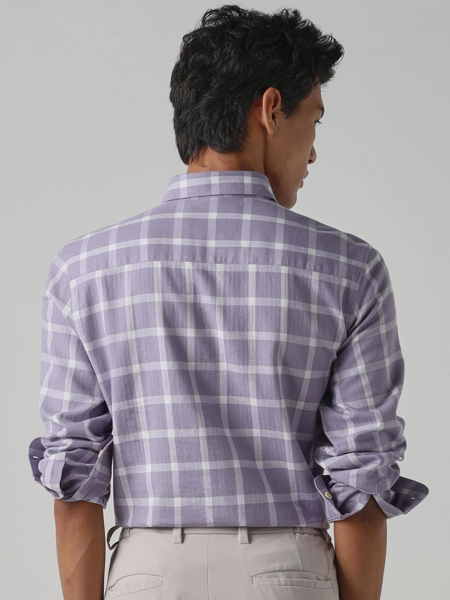 Muted Lavender Purple Checks Men Shirt