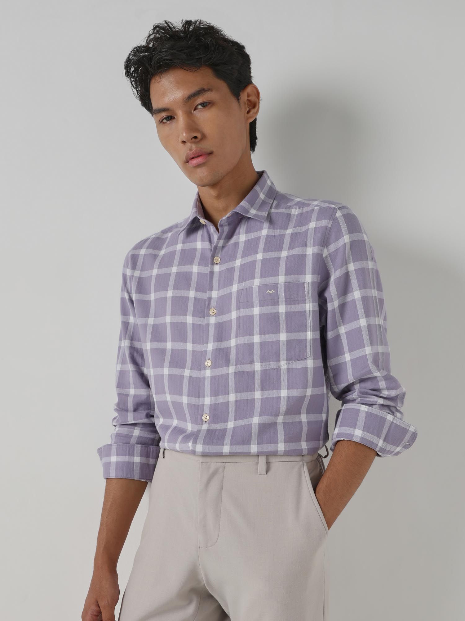Muted Lavender Purple Checks Men Shirt