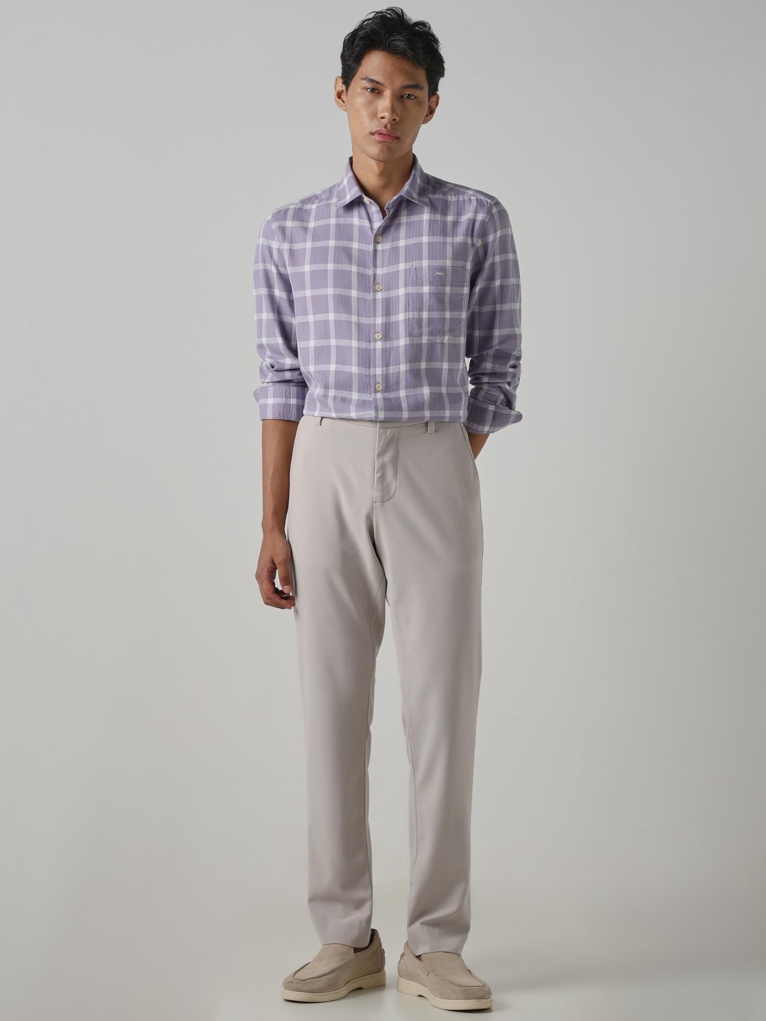 Muted Lavender Purple Checks Men Shirt