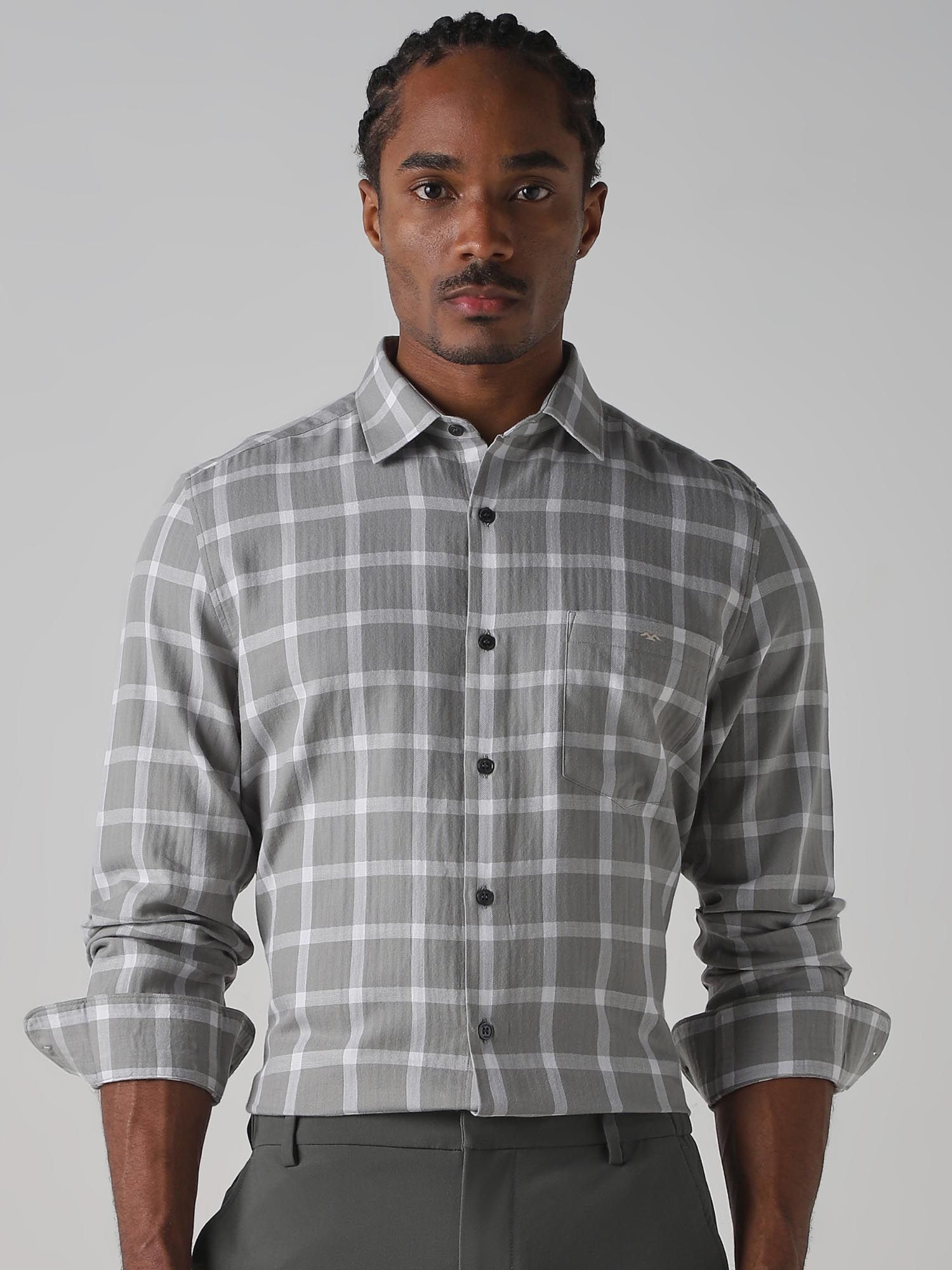 Muted Grey Checks Men Shirt