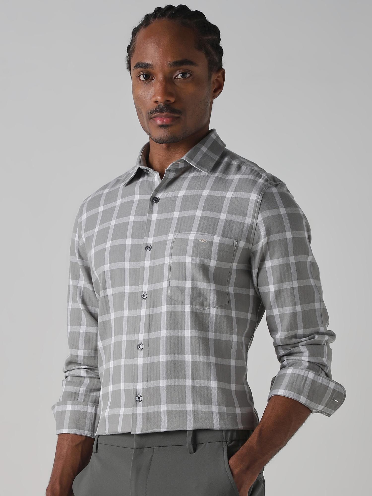 Muted Grey Checks Men Shirt