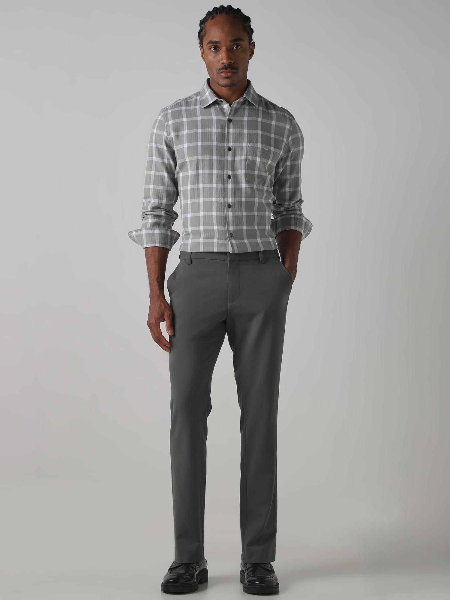 Muted Grey Checks Men Shirt