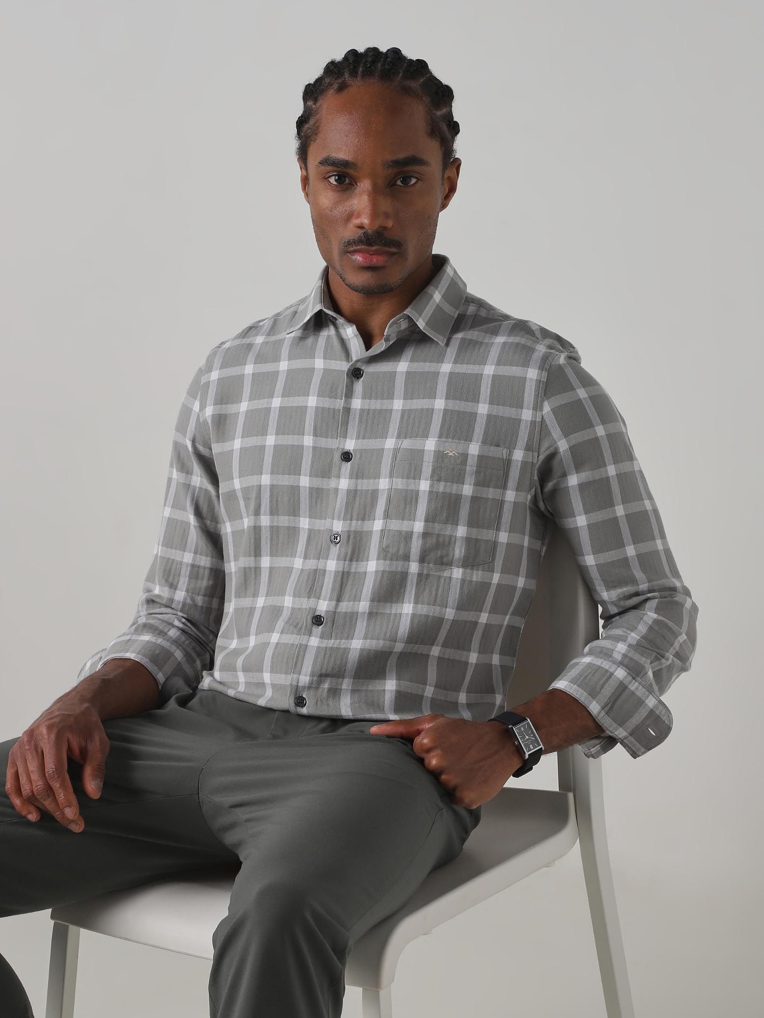 Muted Grey Checks Men Shirt