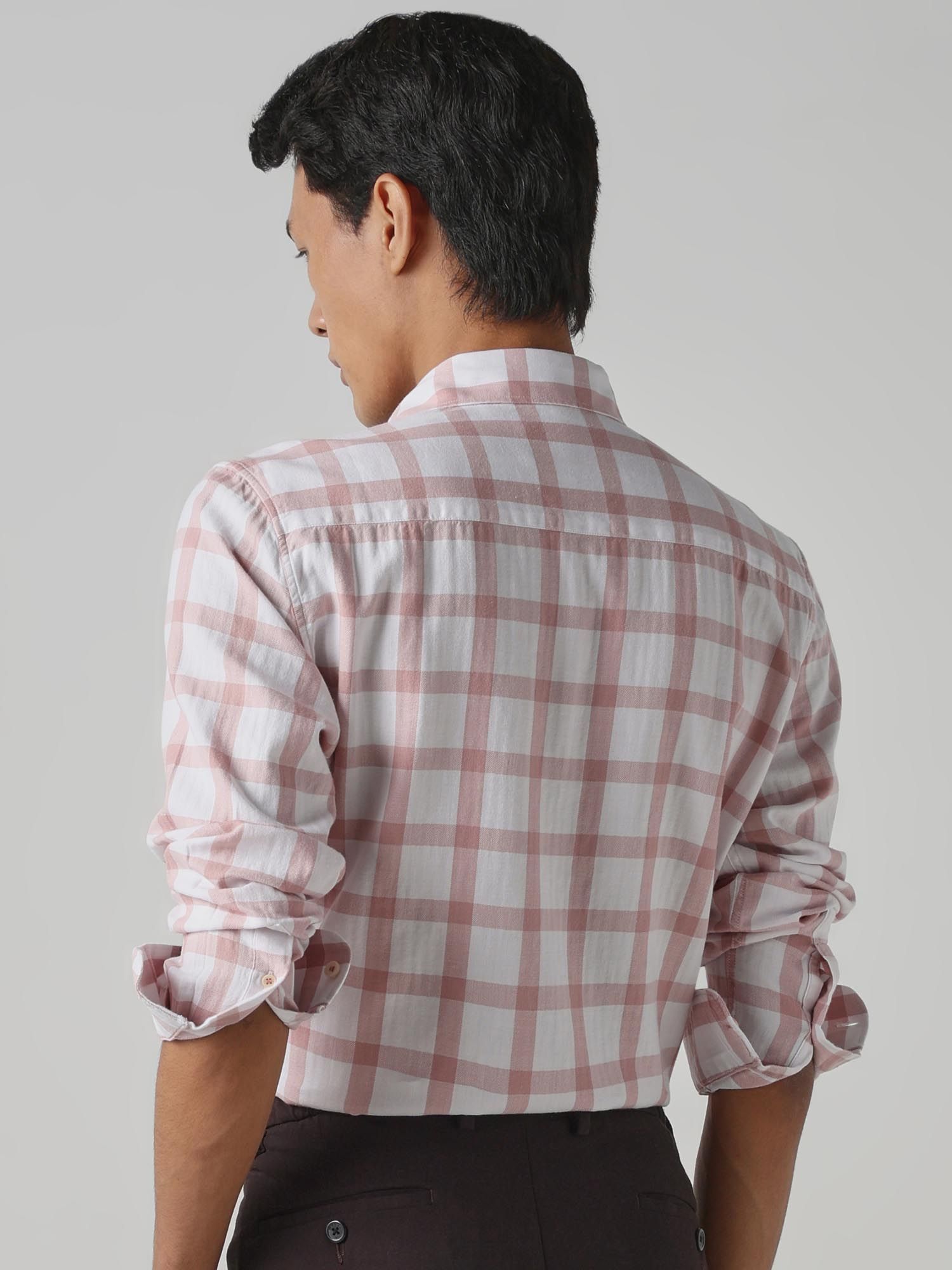 Pastel Pink Checks Men Shirt