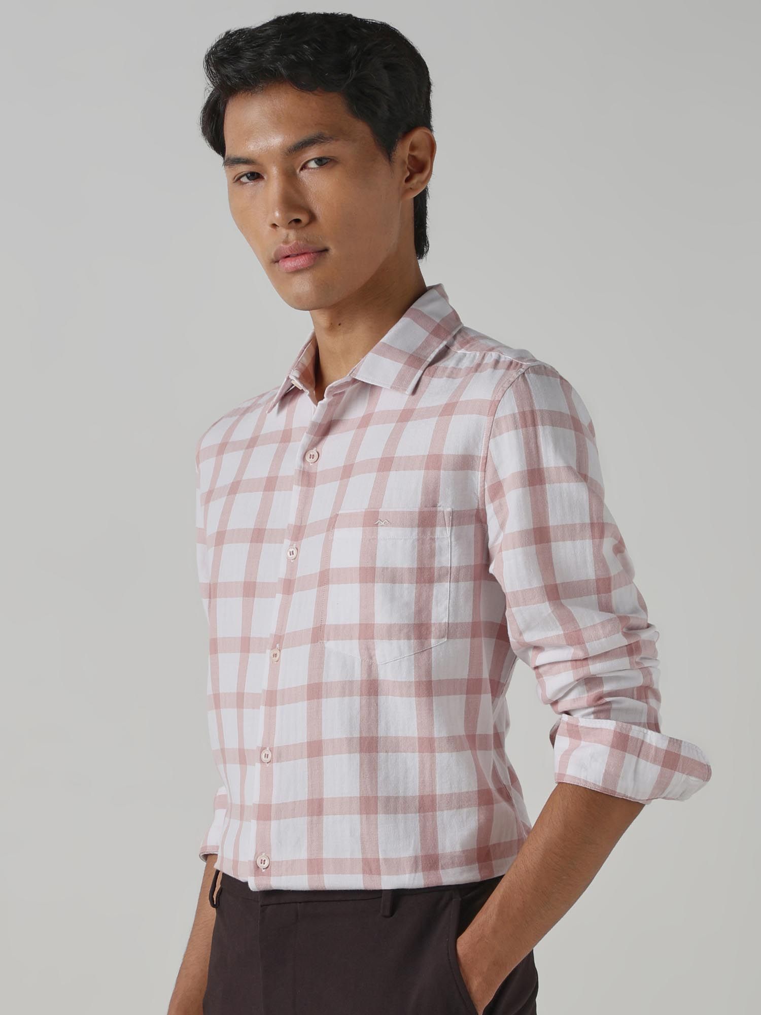 Pastel Pink Checks Men Shirt