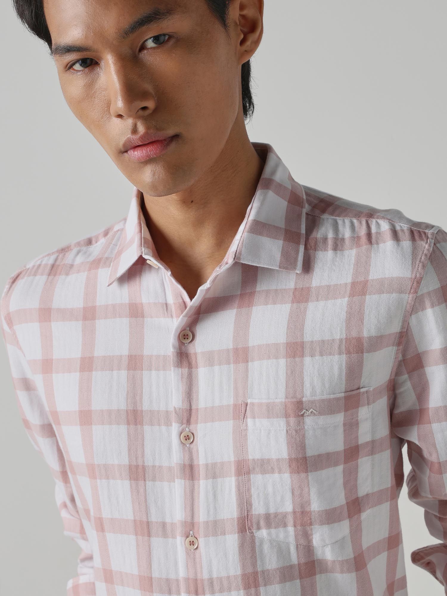 Pastel Pink Checks Men Shirt