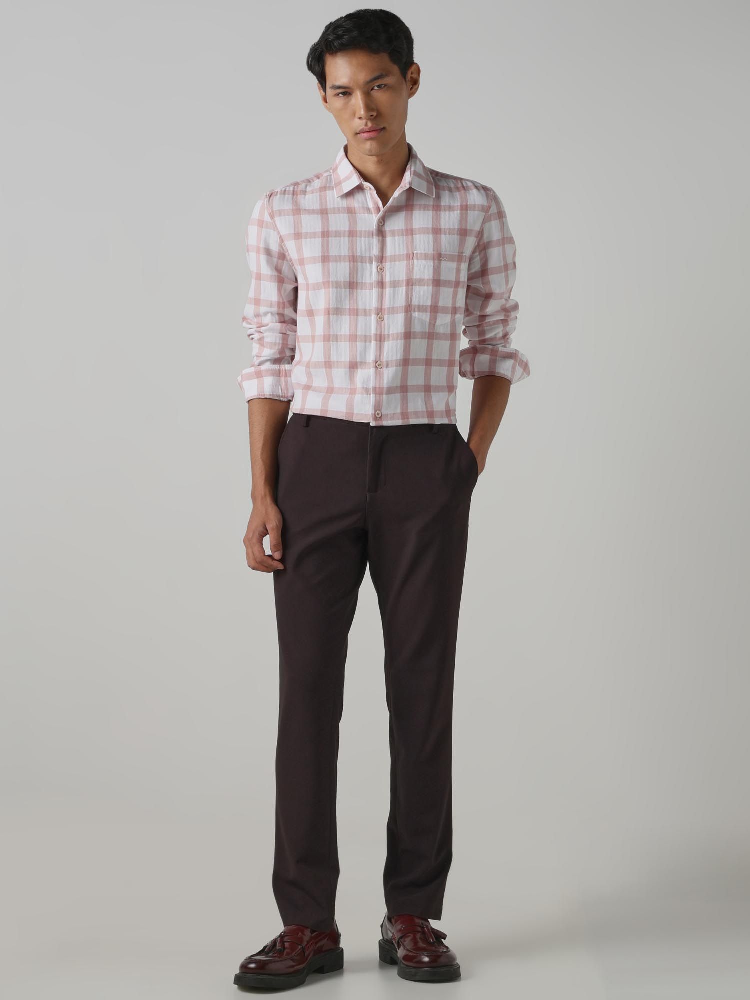 Pastel Pink Checks Men Shirt