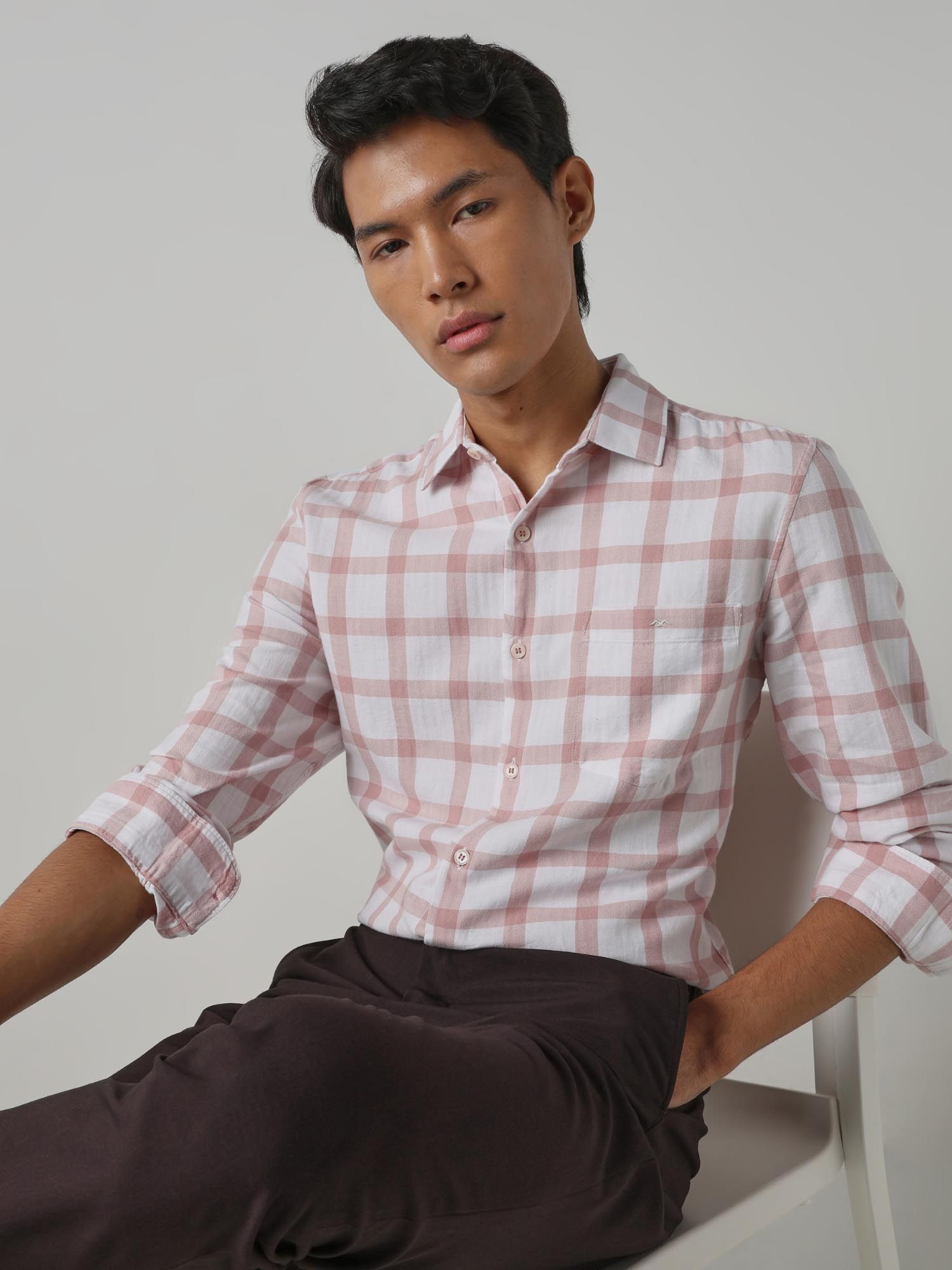 Pastel Pink Checks Men Shirt
