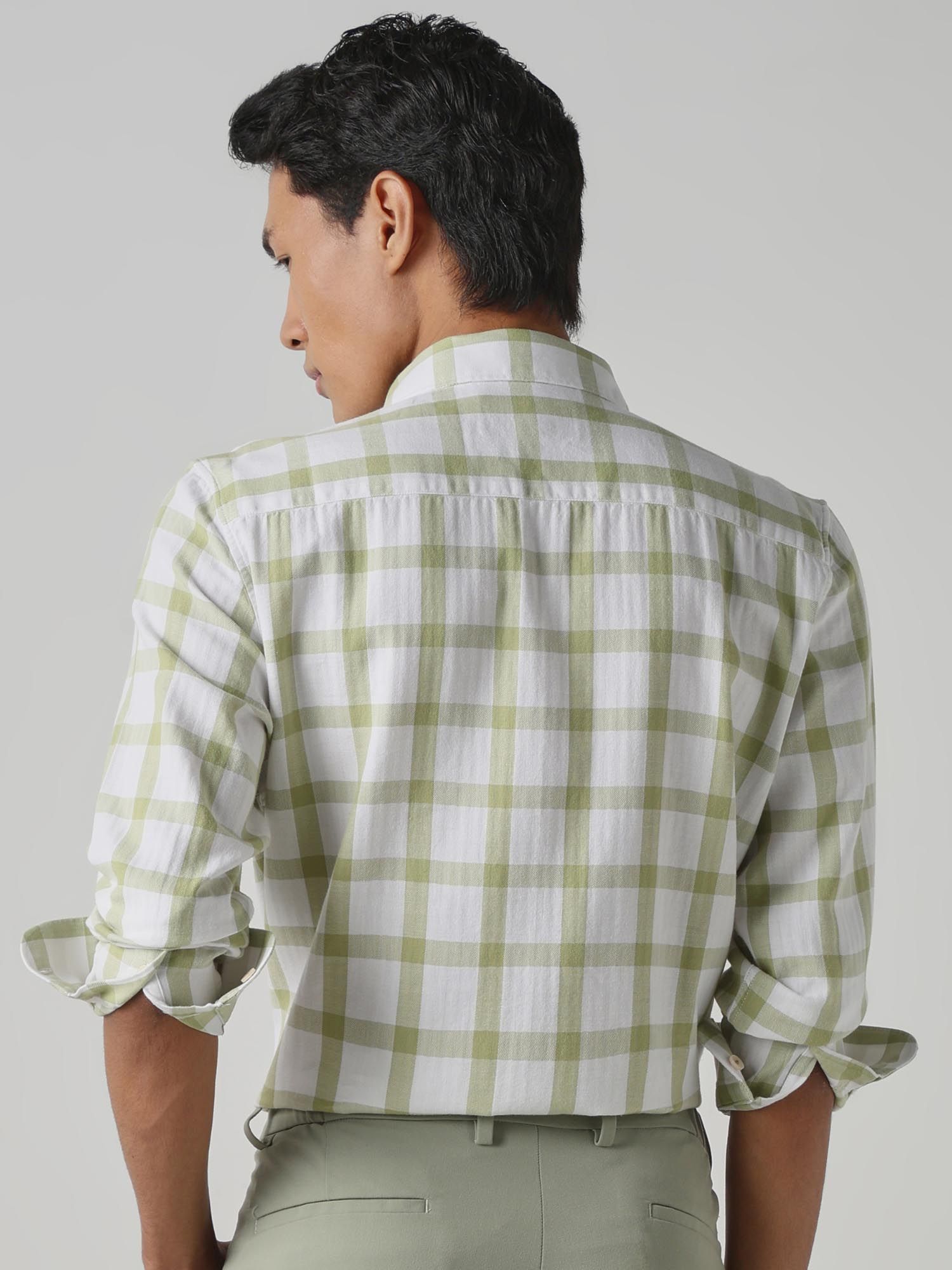 Sage Green Checks Men Shirt