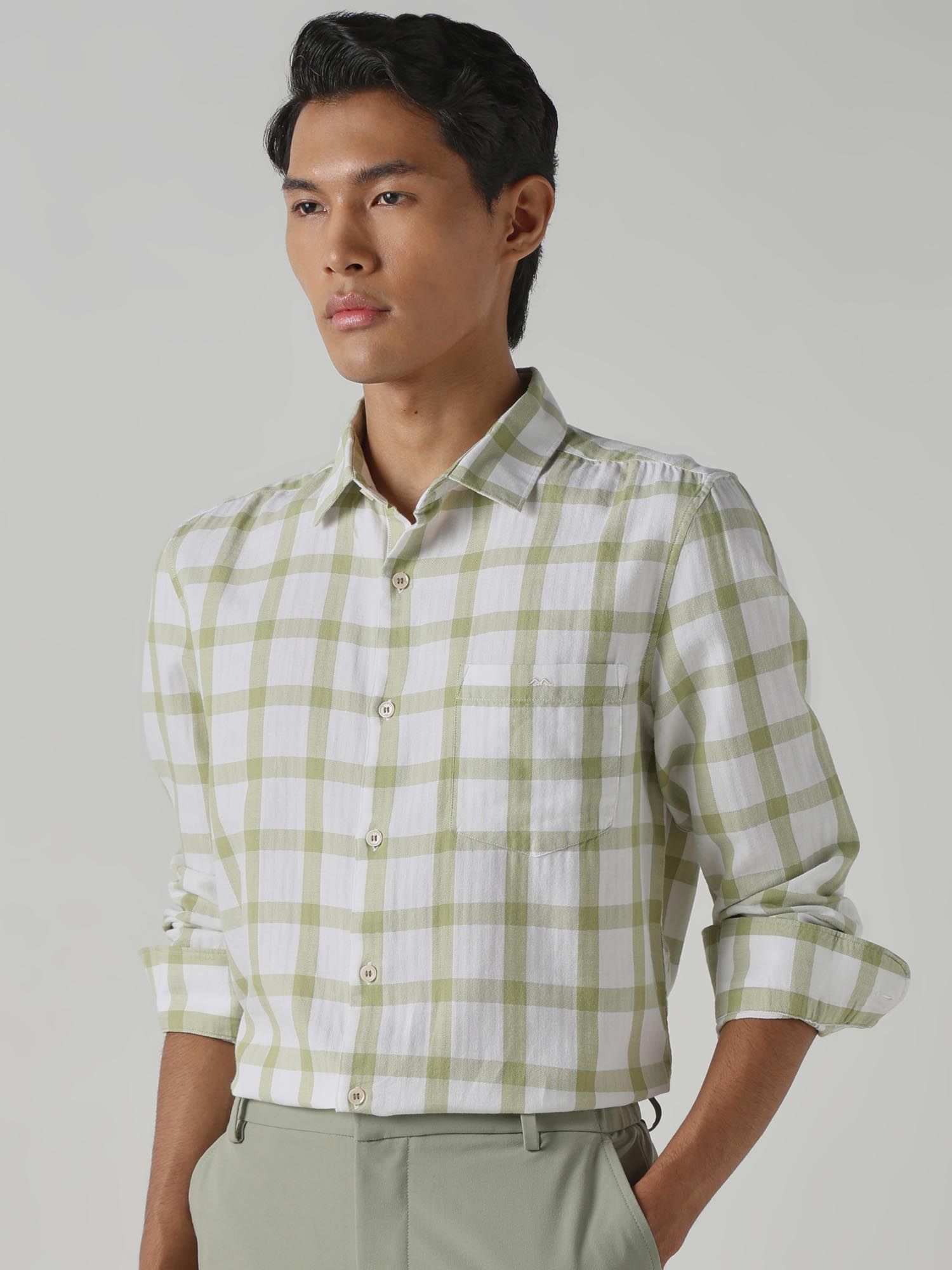 Sage Green Checks Men Shirt