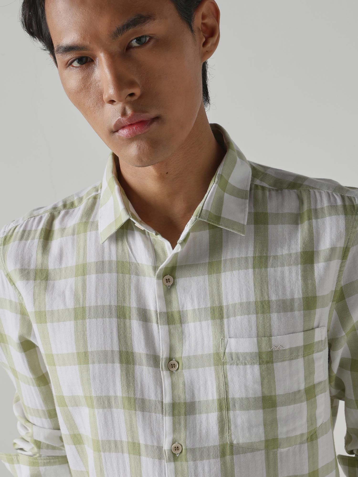 Sage Green Checks Men Shirt