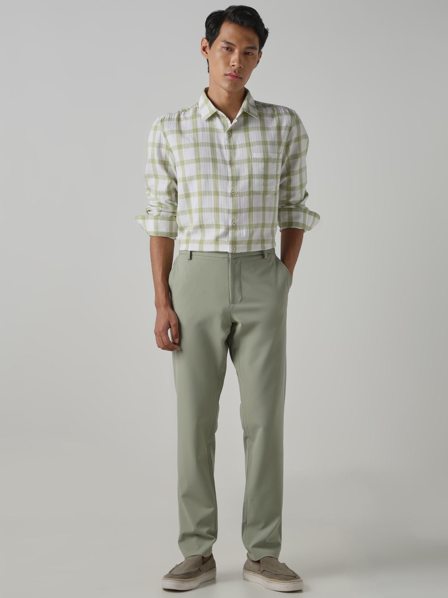 Sage Green Checks Men Shirt