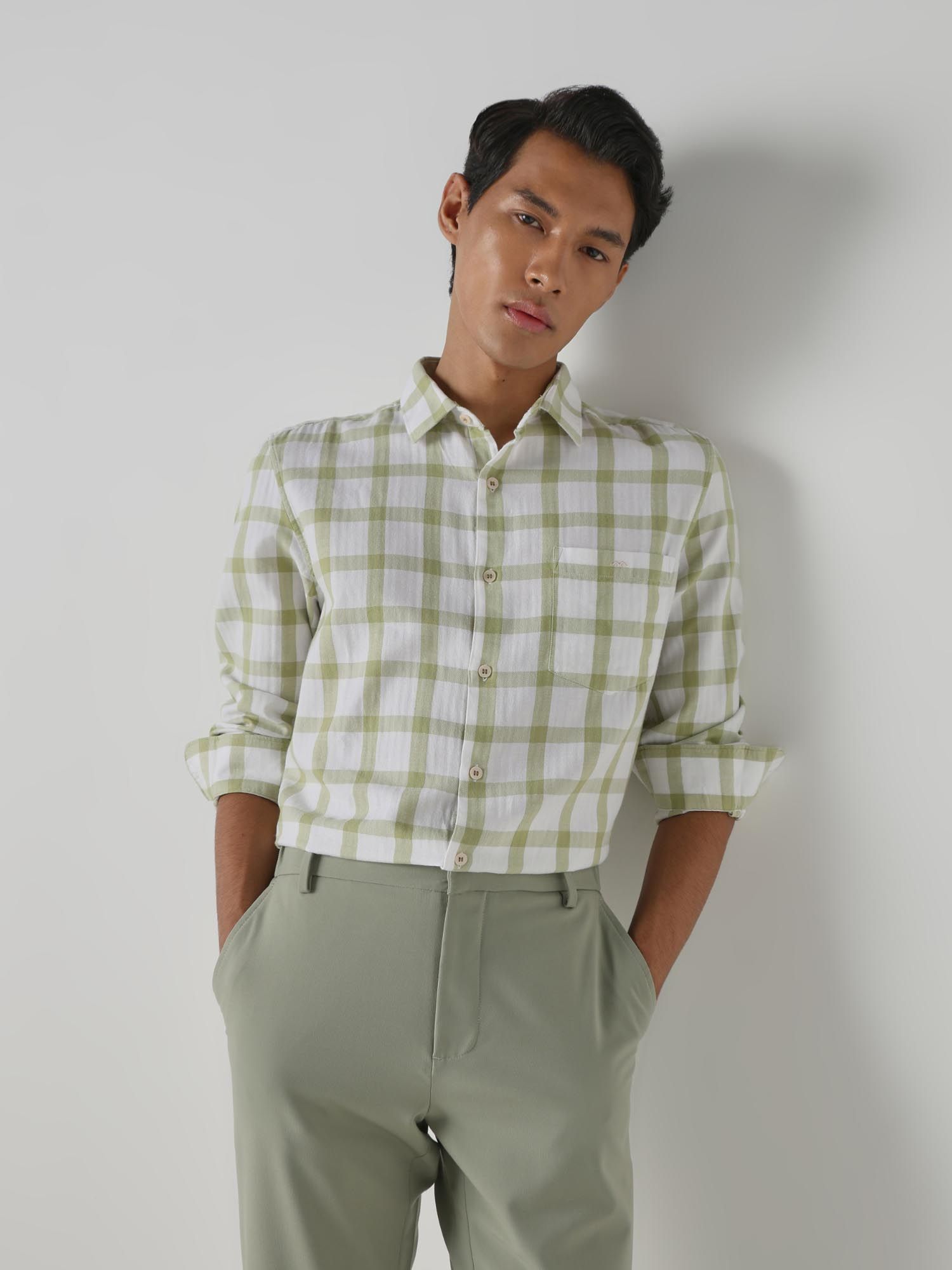 Sage Green Checks Men Shirt