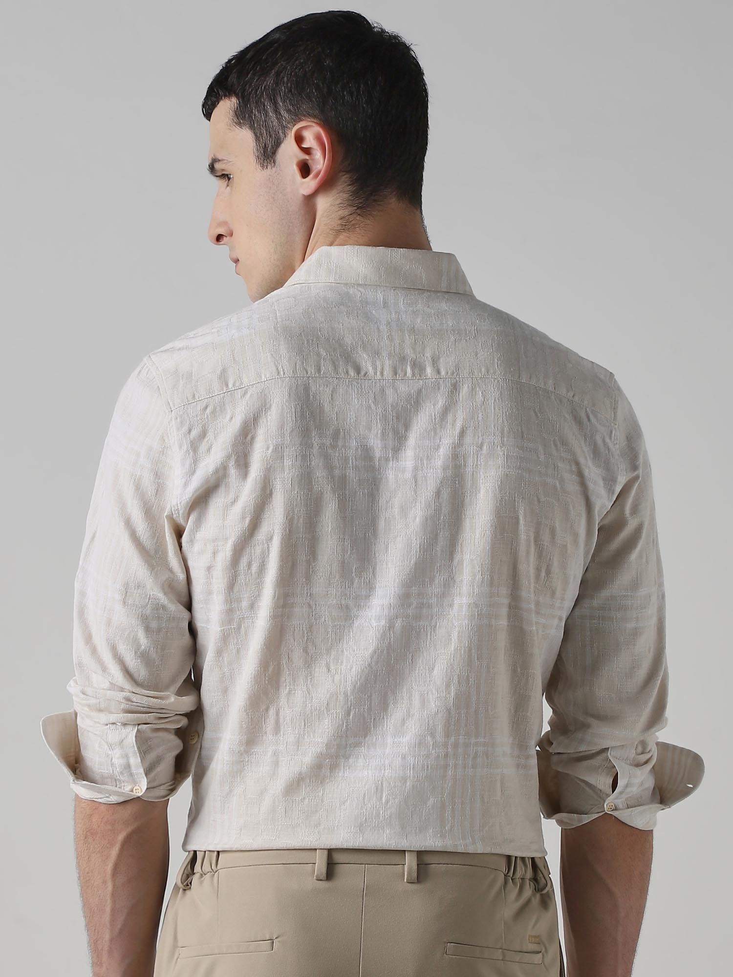 Beige Textured Men Shirt