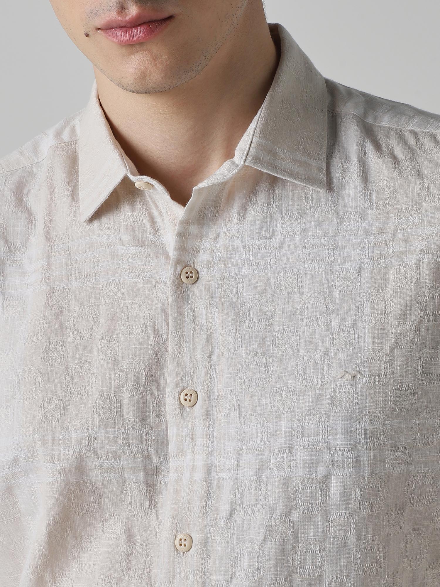 Beige Textured Men Shirt