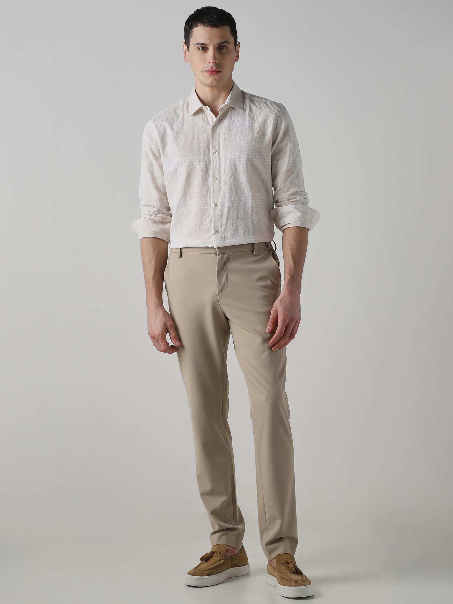 Beige Textured Men Shirt