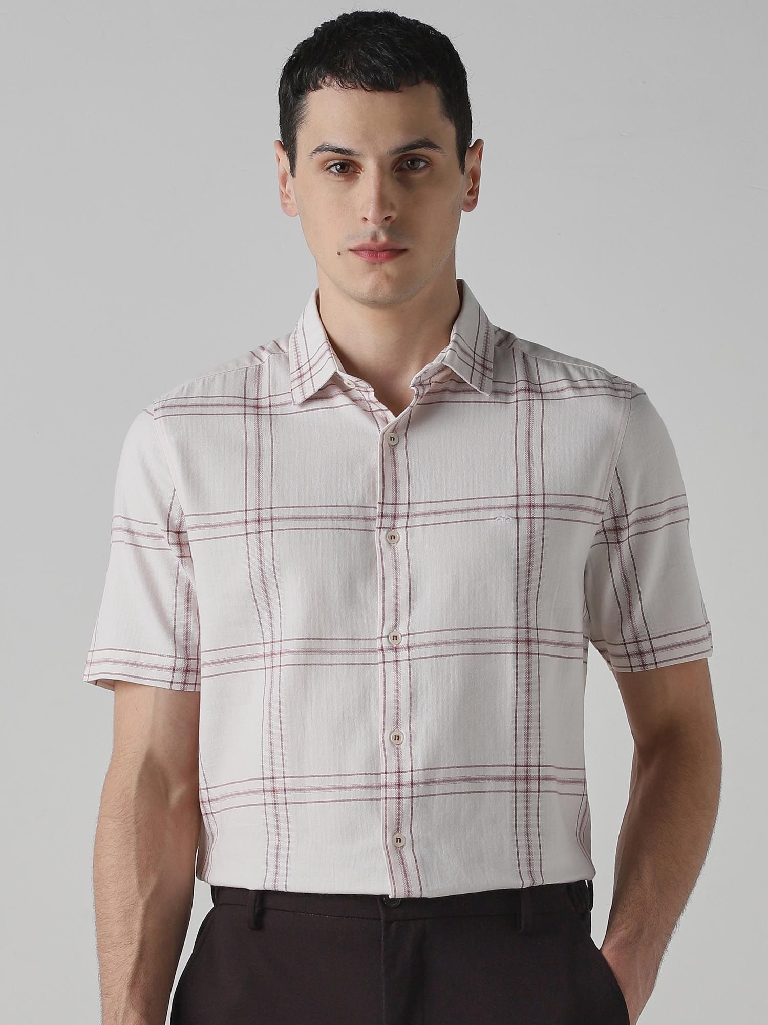Pastel Pink Checks Men Shirt
