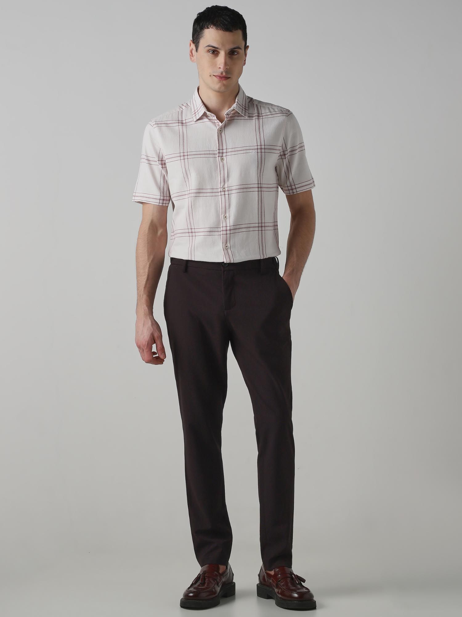 Pastel Pink Checks Men Shirt