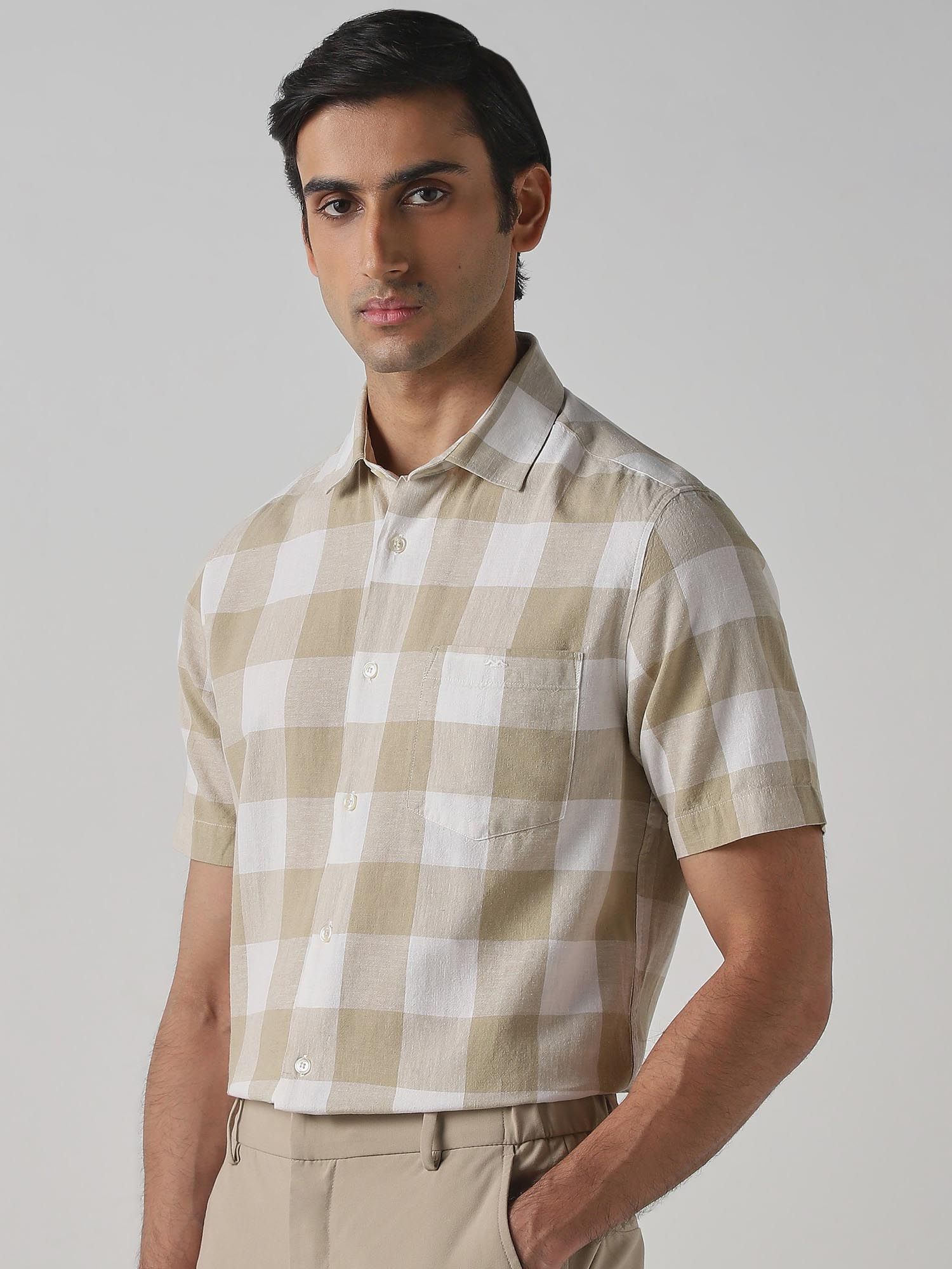 Beige Checks Men Shirt