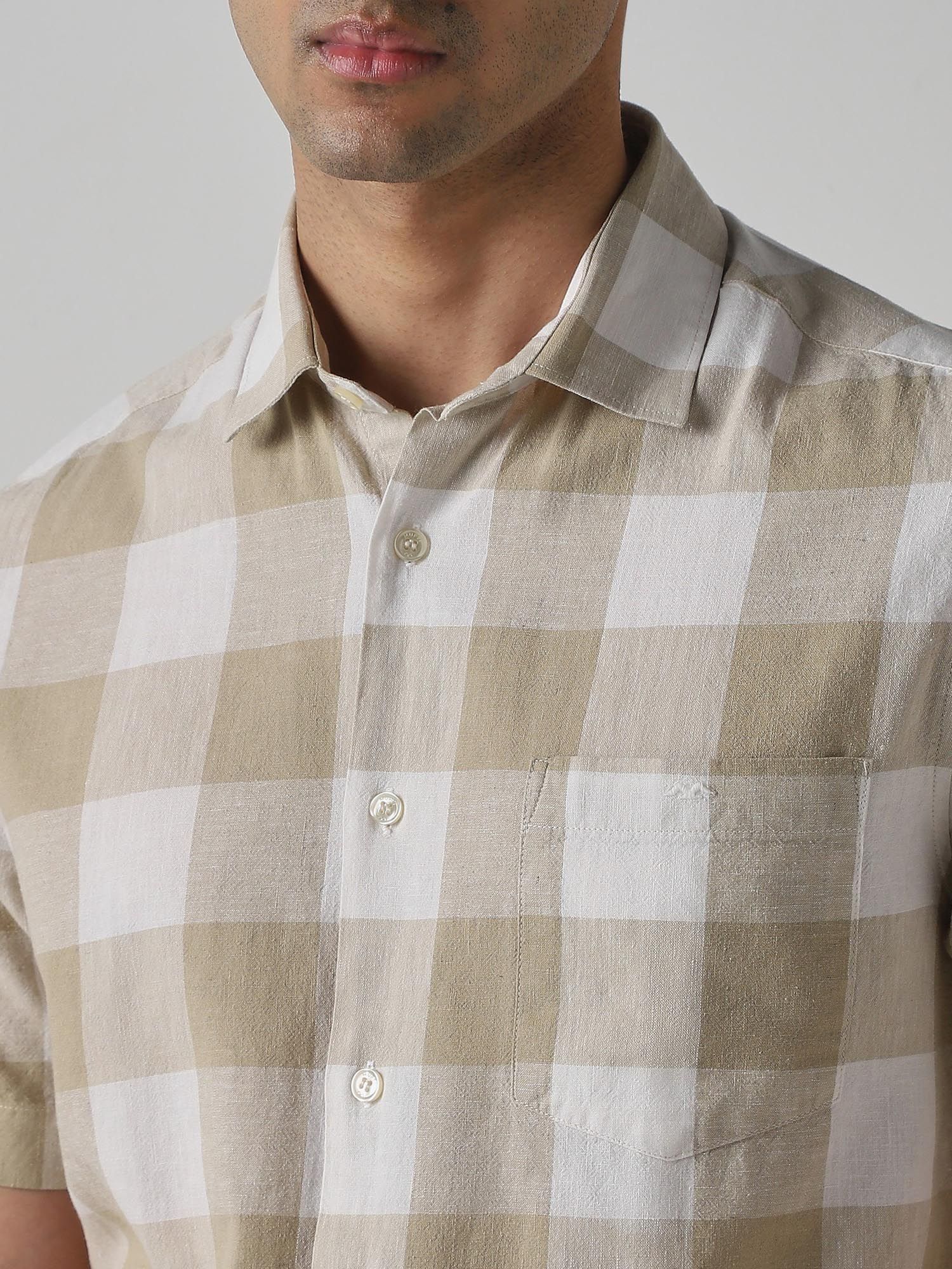 Beige Checks Men Shirt