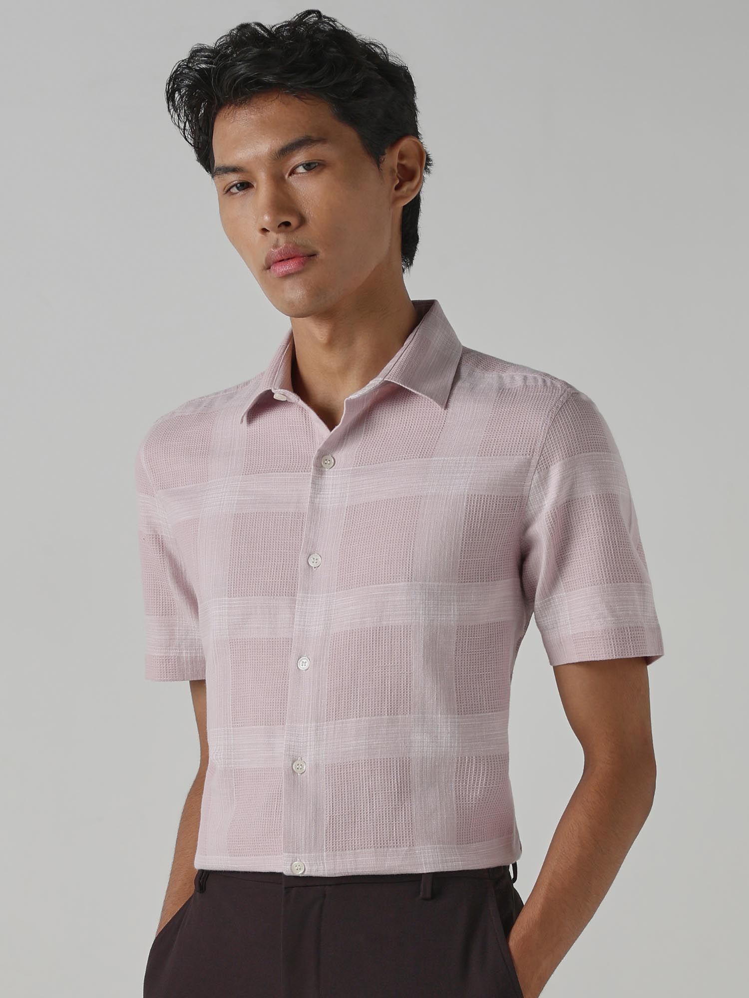 Pastel Pink Checks Men Shirt
