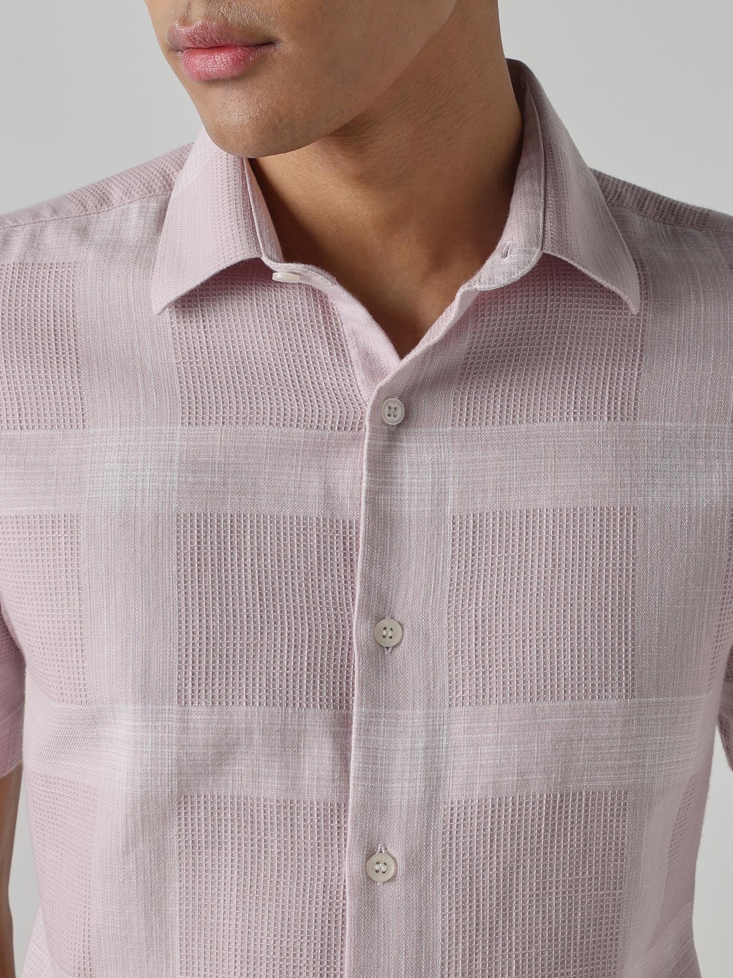 Pastel Pink Checks Men Shirt