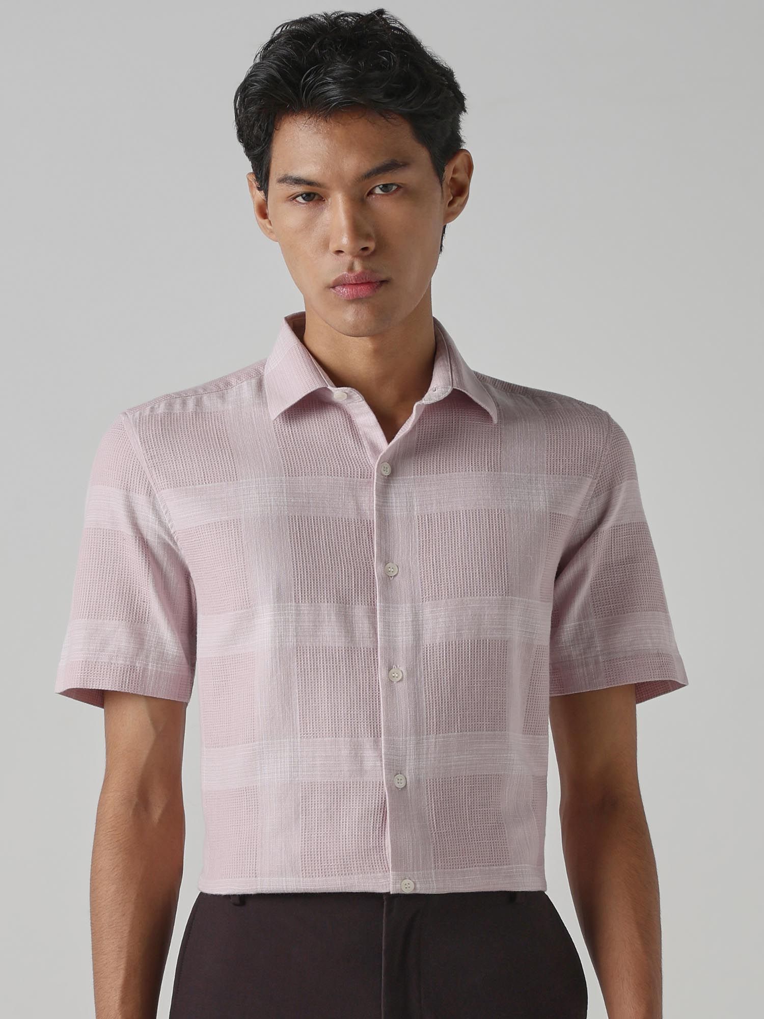 Pastel Pink Checks Men Shirt