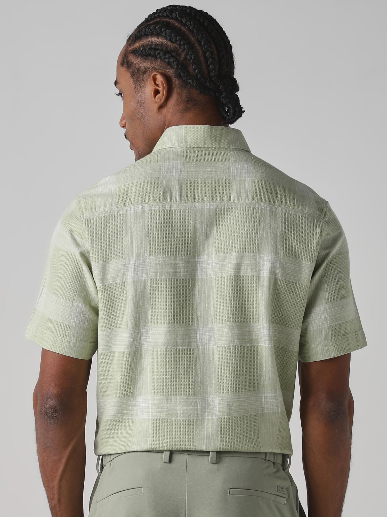 Light Green Checks Men Shirt