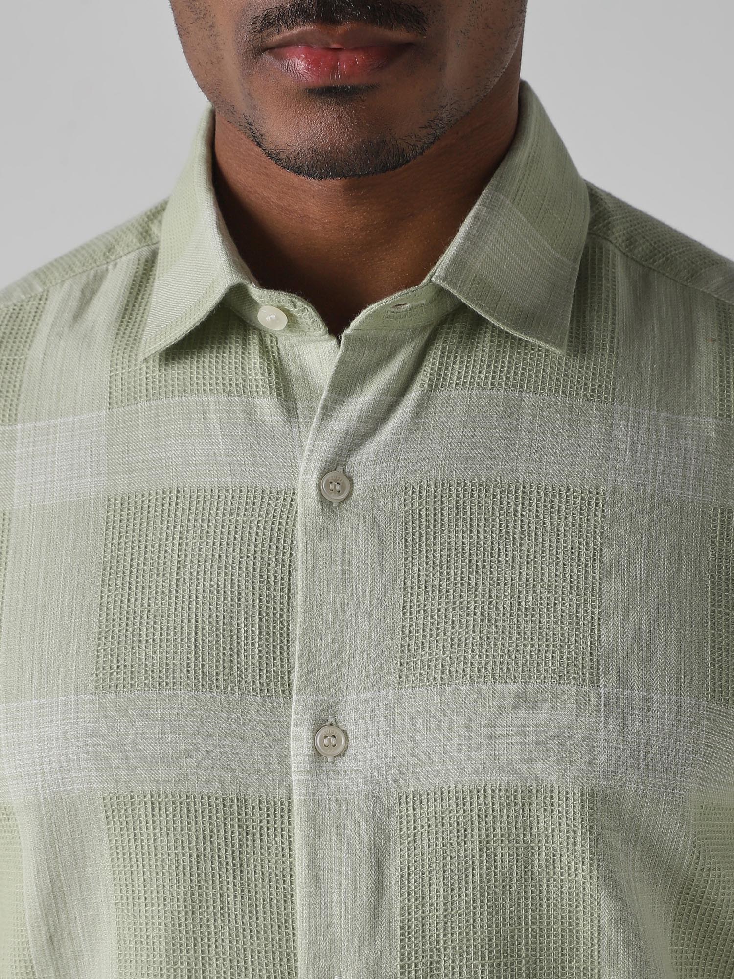 Light Green Checks Men Shirt