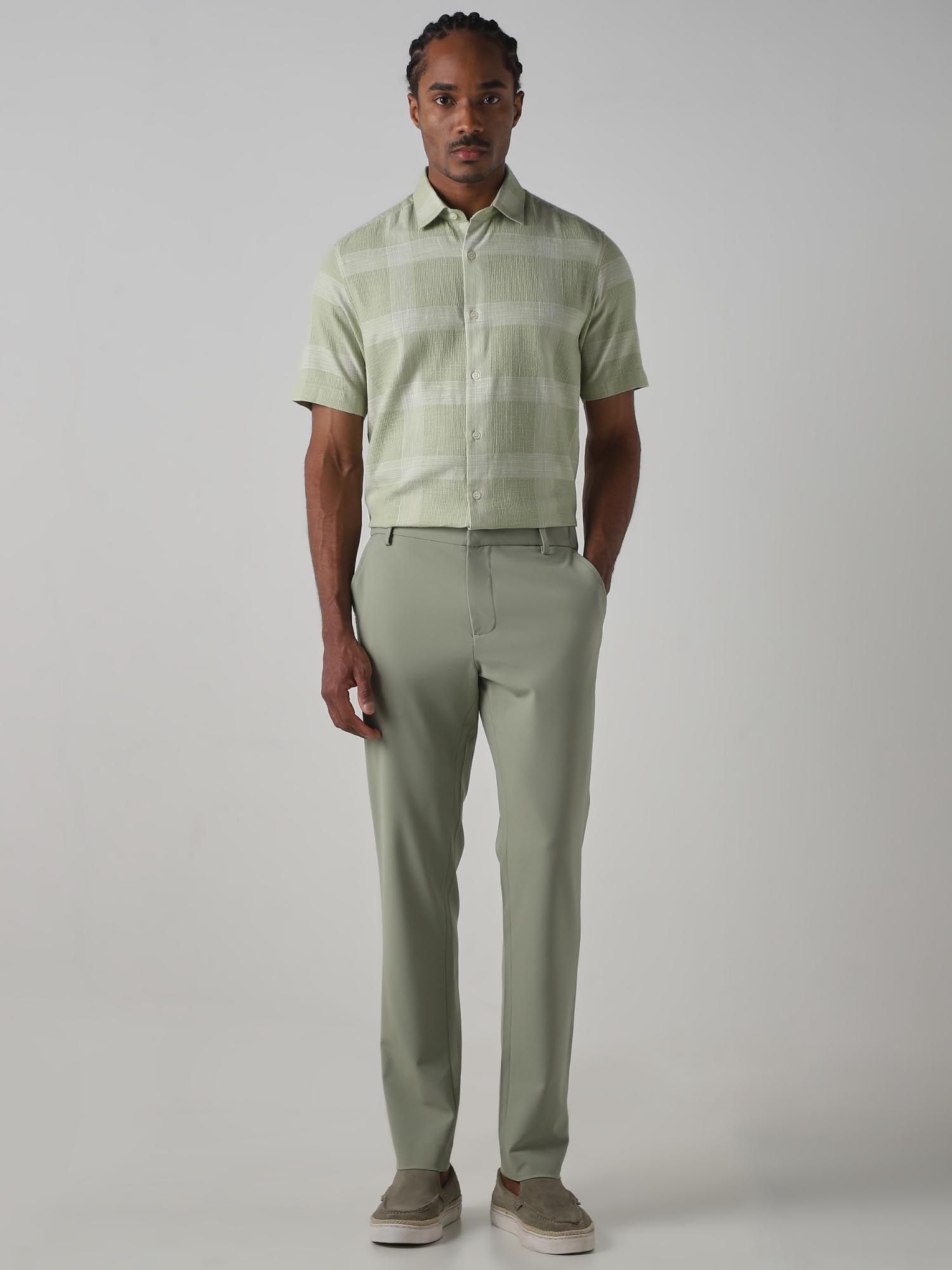 Light Green Checks Men Shirt