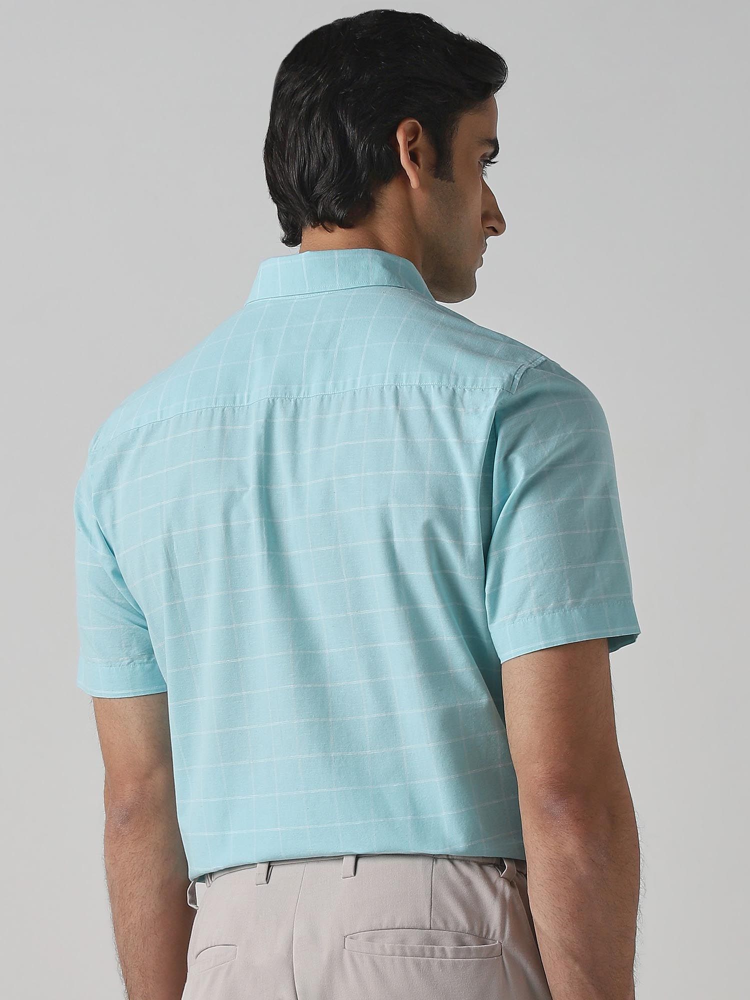 Aqua Checks Men Shirt