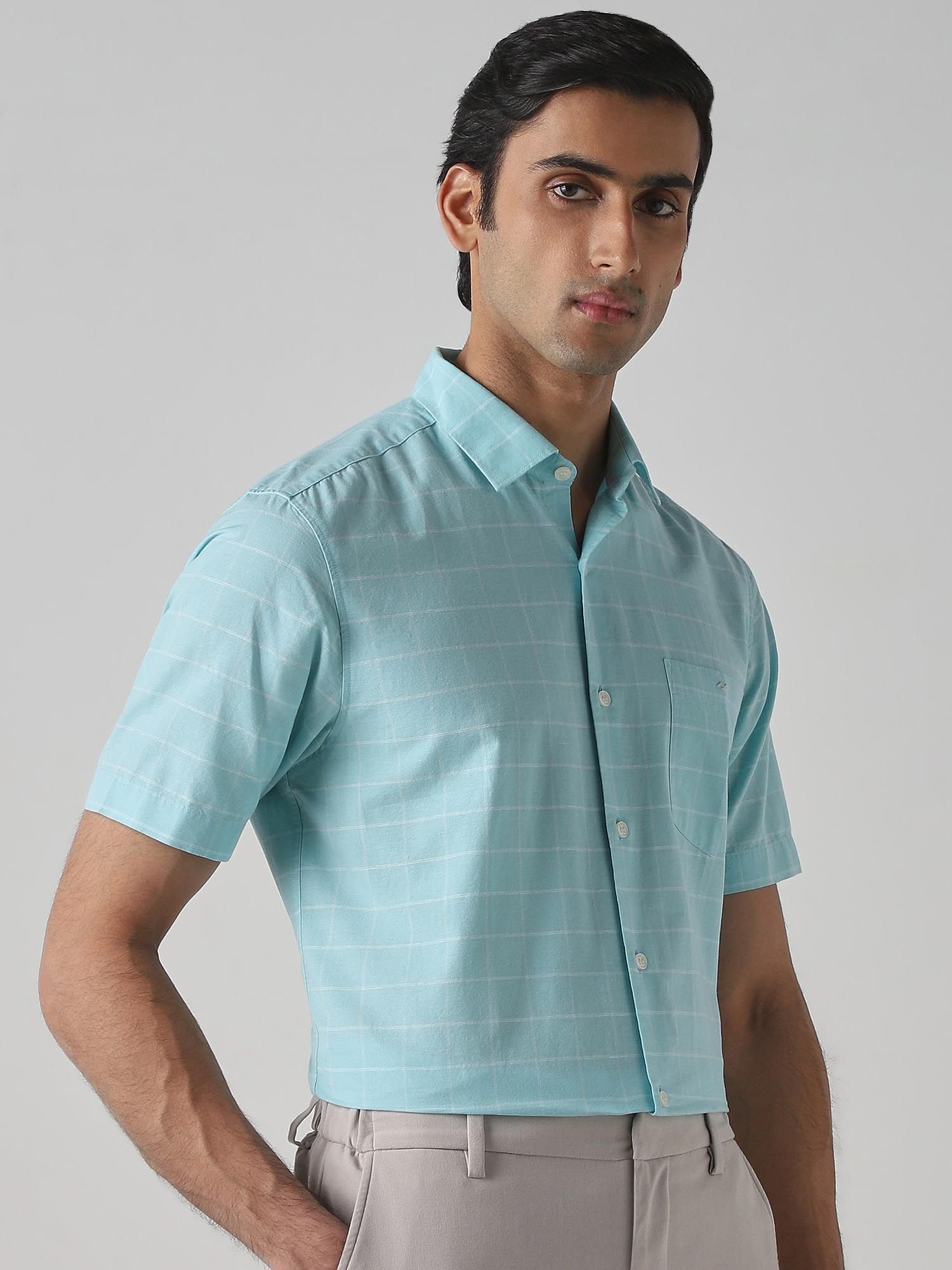 Aqua Checks Men Shirt
