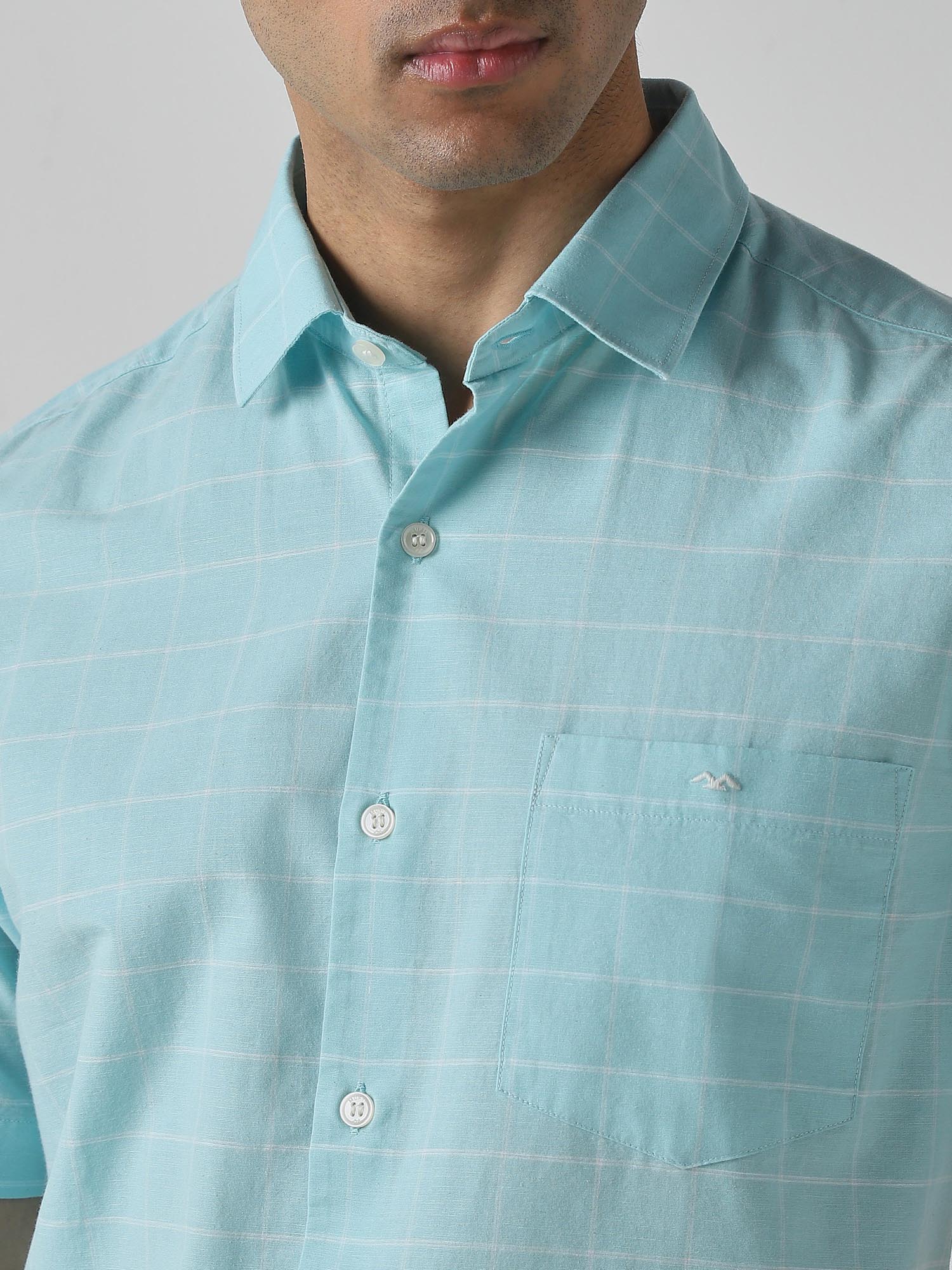 Aqua Checks Men Shirt